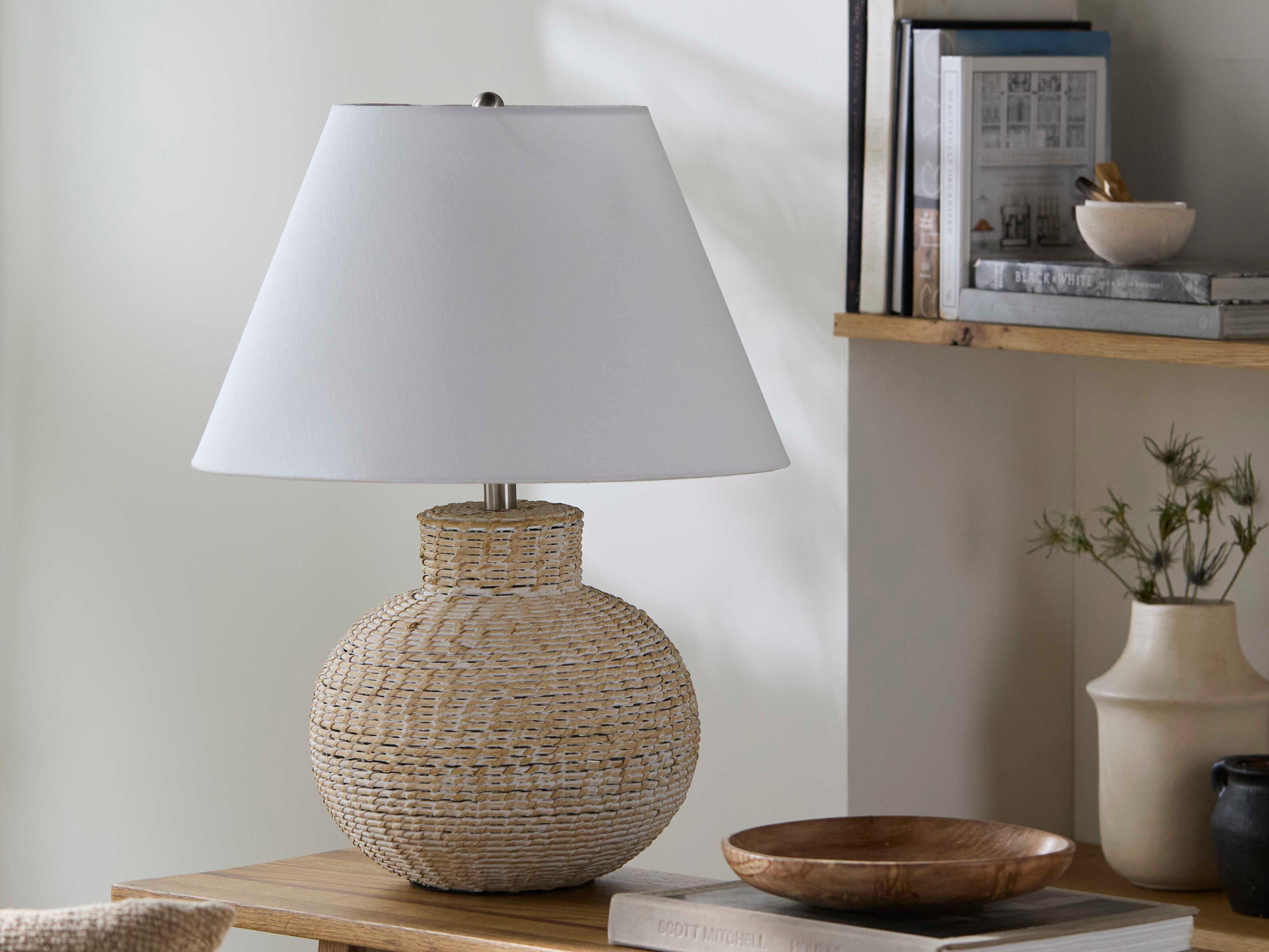 Surya Pubil White Linen Table Lamp