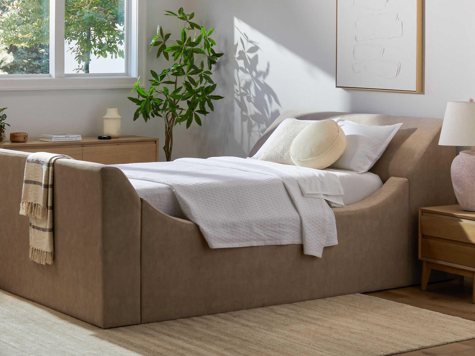 Surya Purcel Beige Brown Upholstered King Panel Bed