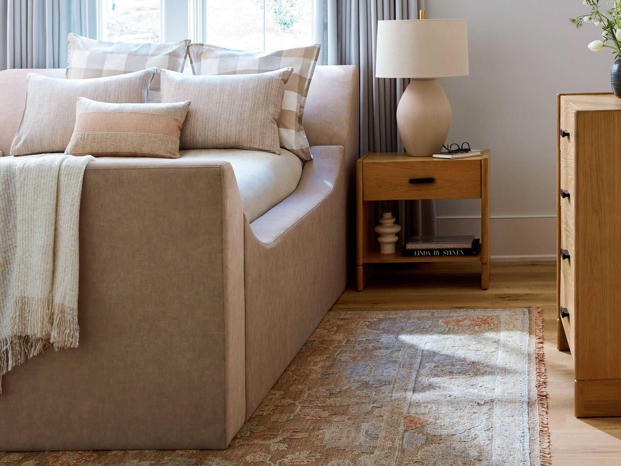 Surya Purcel Beige Brown Upholstered King Panel Bed