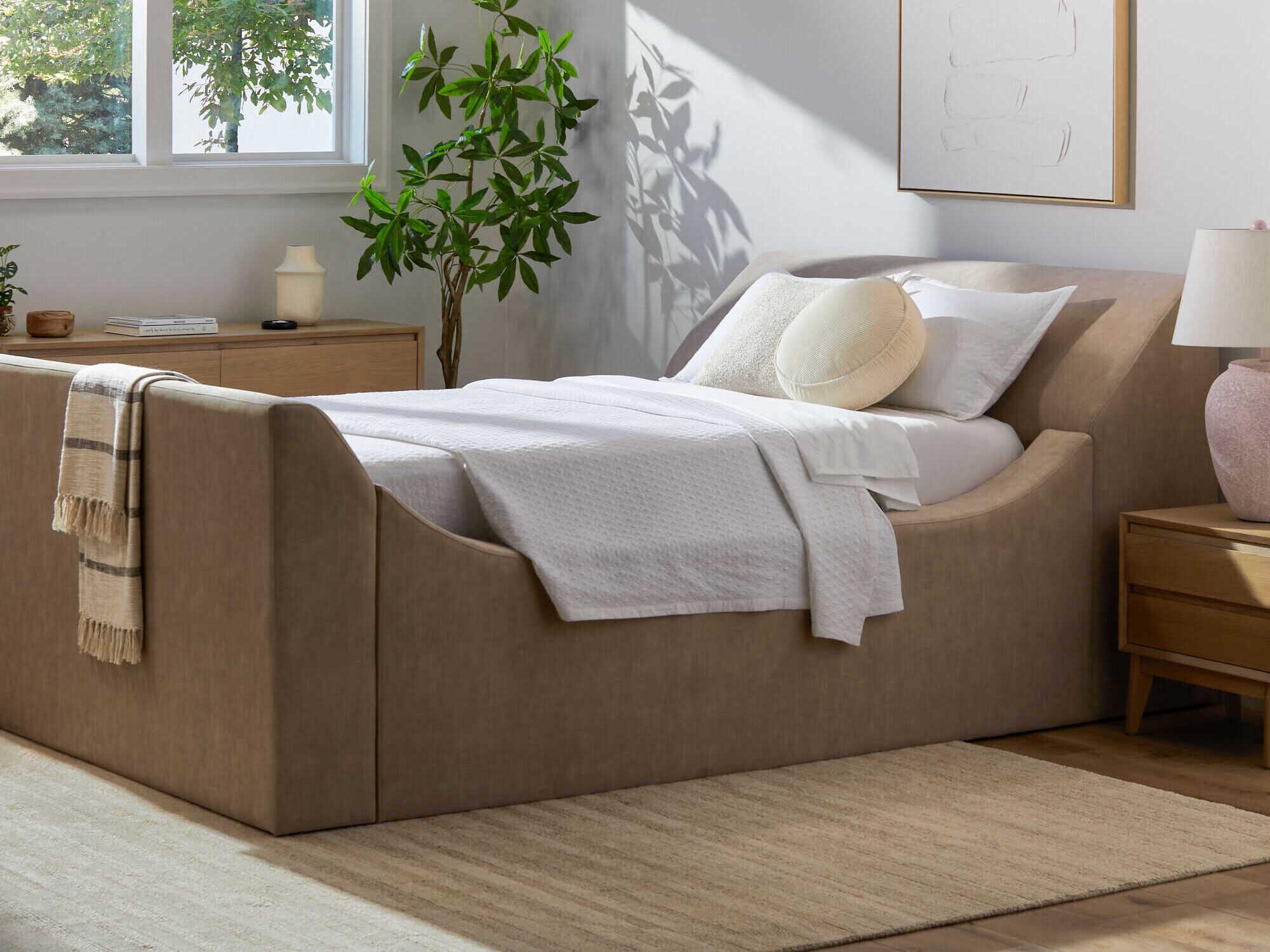 Surya Purcel Beige Brown Upholstered Queen Panel Bed