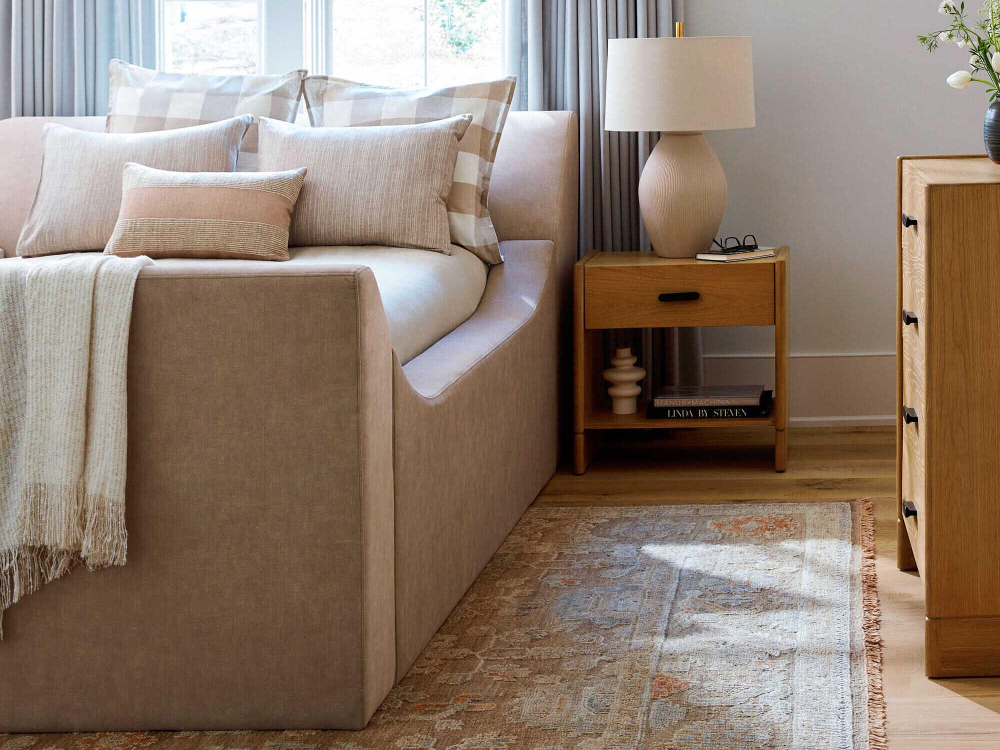 Surya Purcel Beige Brown Upholstered Queen Panel Bed