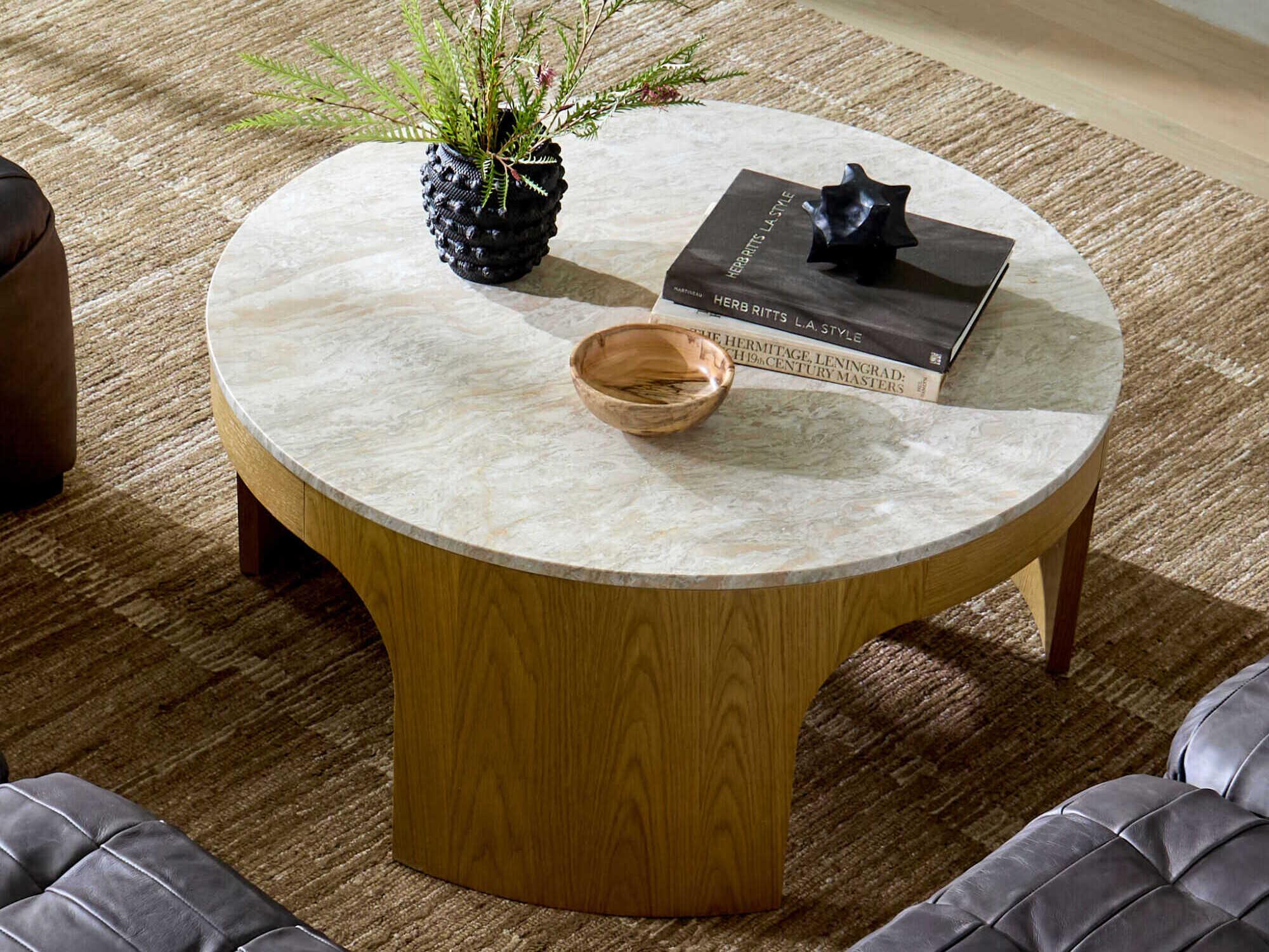 Surya Planar Round Marble White Clear Coffee Table