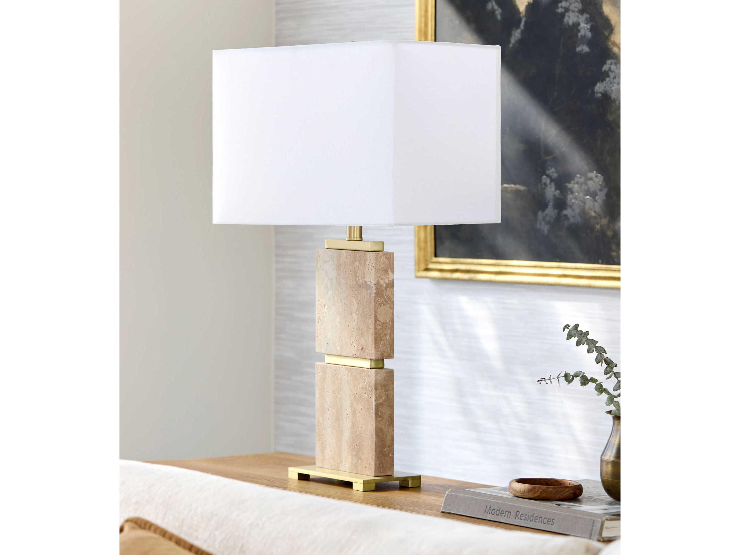 Surya Ponta Brown White Linen Buffet Lamp