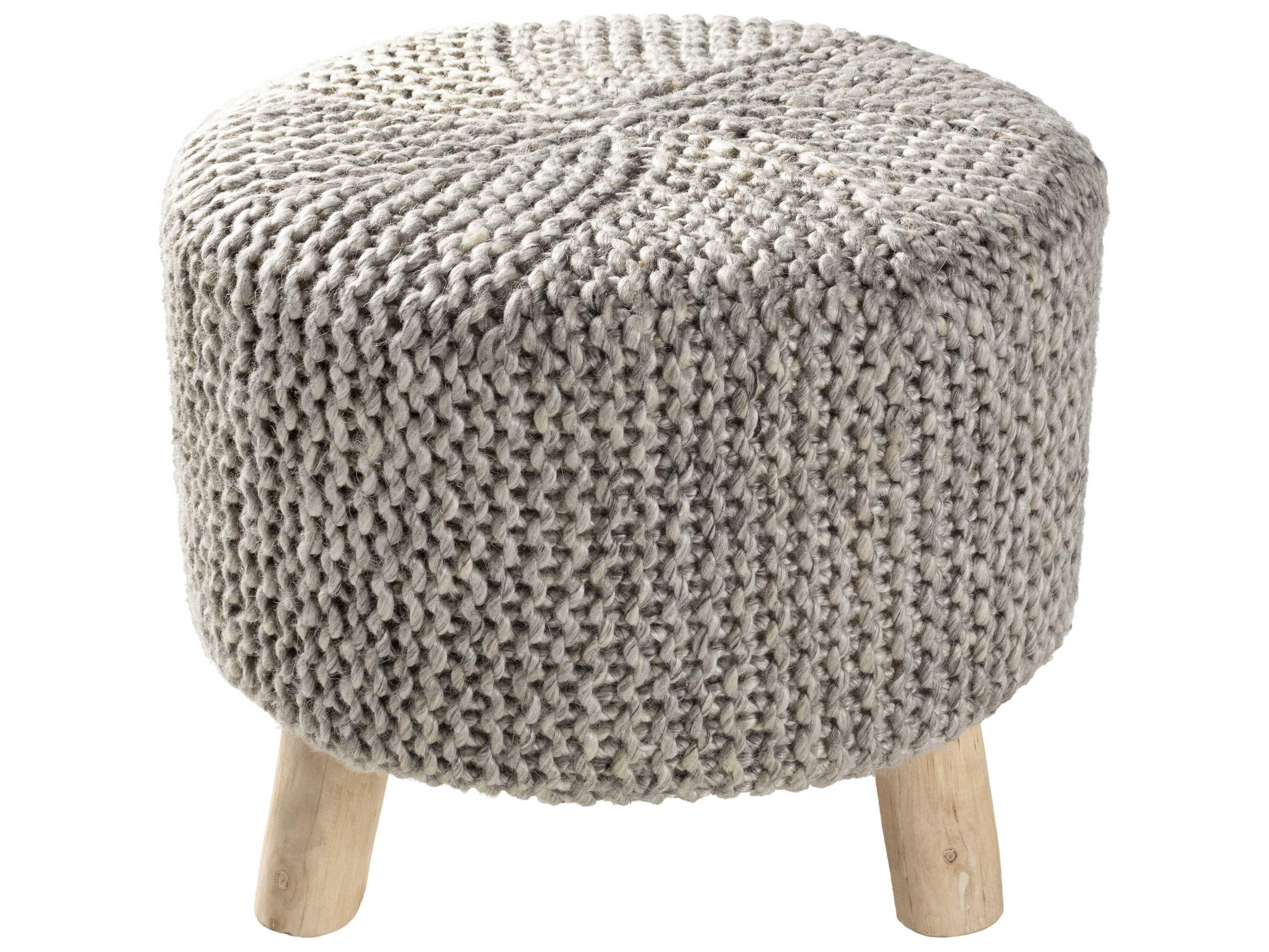Surya Prado Gray Charcoal Cream Brown Upholstered Accent Stool