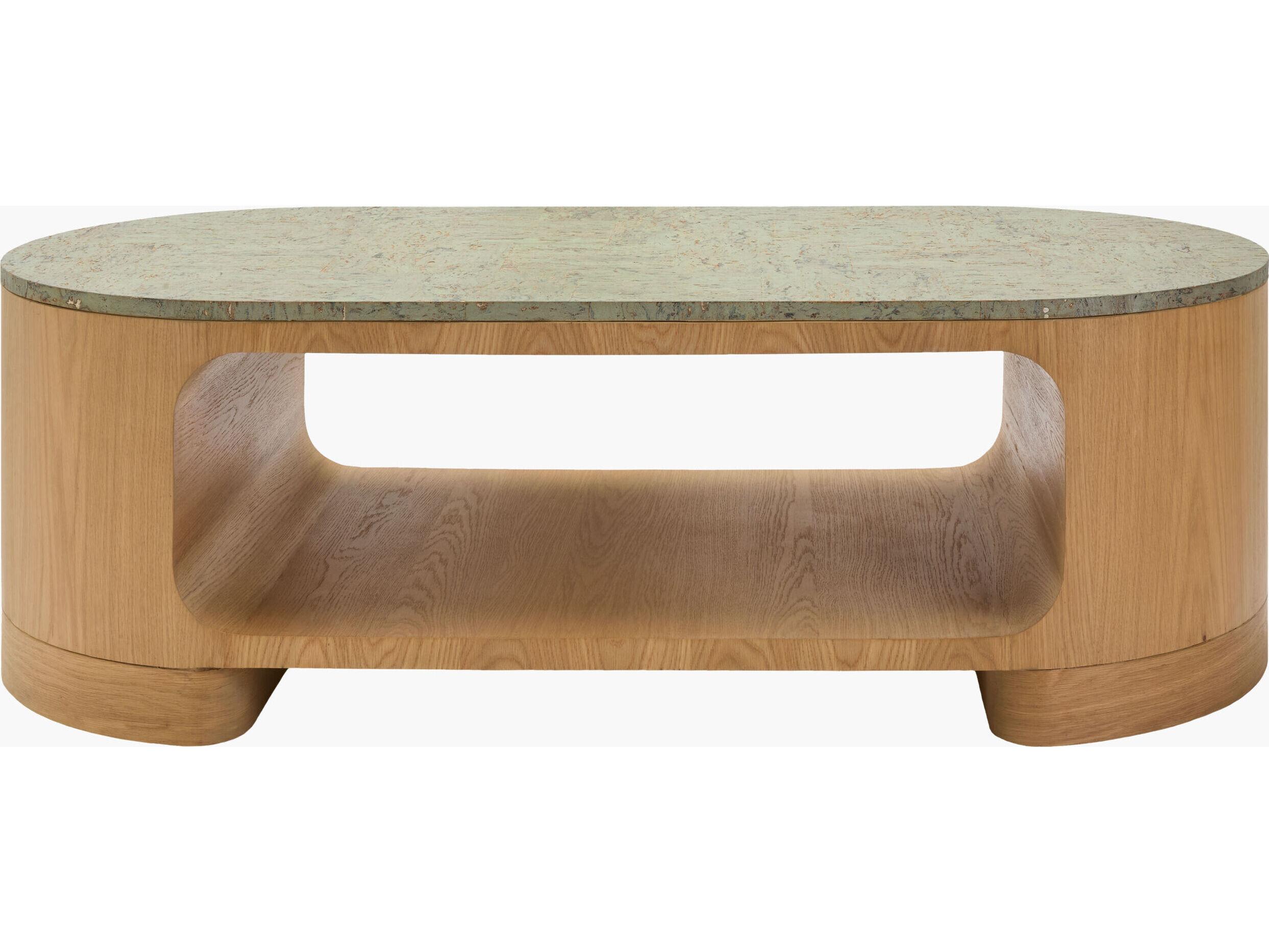 Surya Poros Oval Wood Green Brown Coffee Table