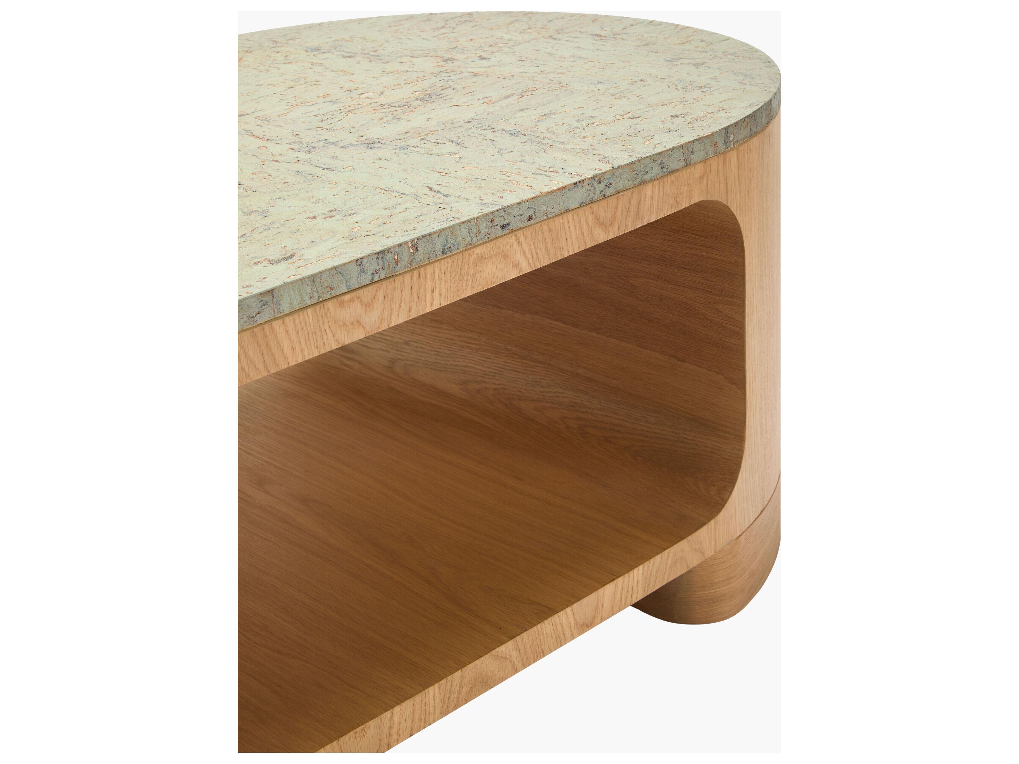 Surya Poros Oval Wood Green Brown Coffee Table