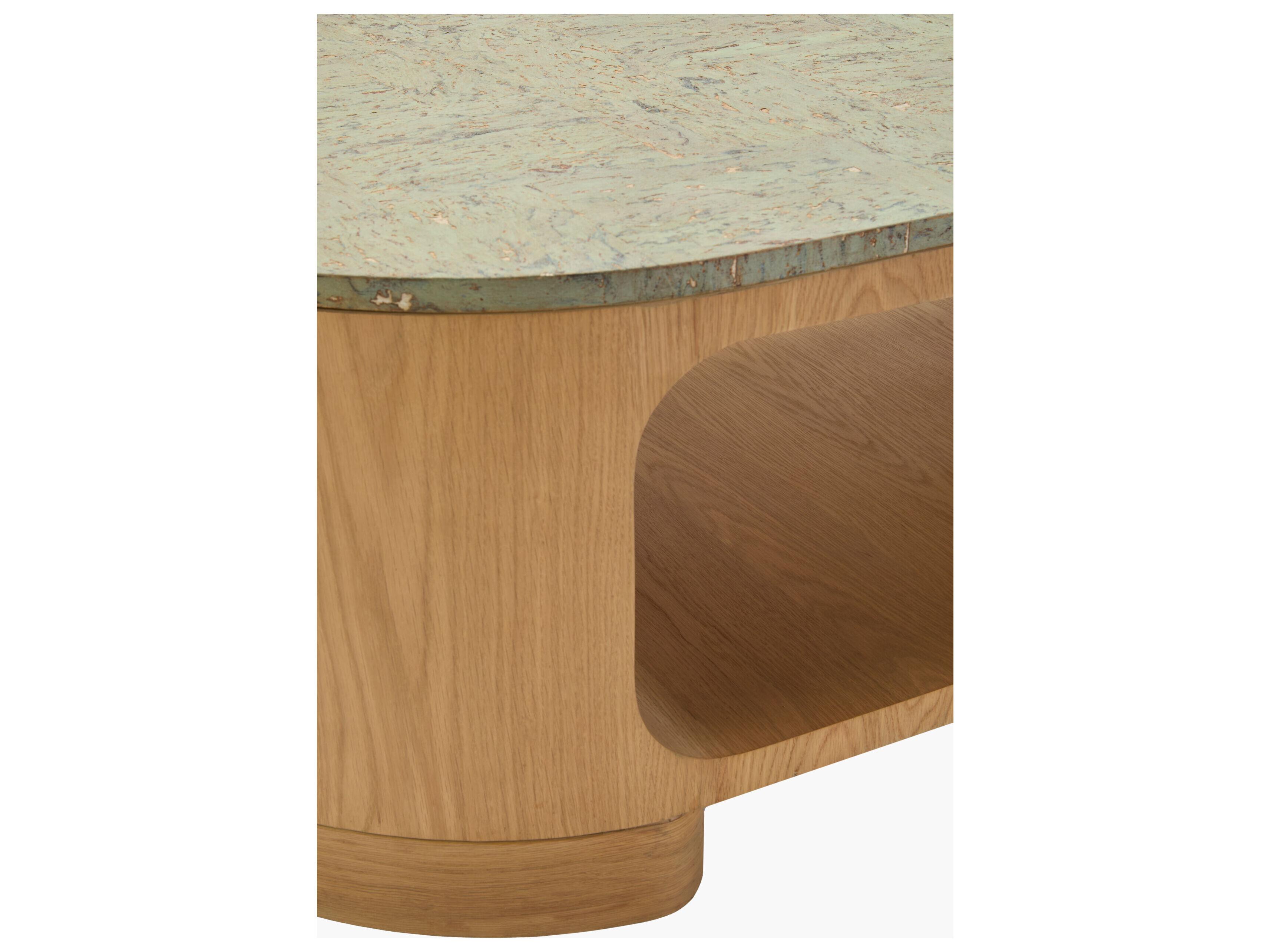 Surya Poros Oval Wood Green Brown Coffee Table