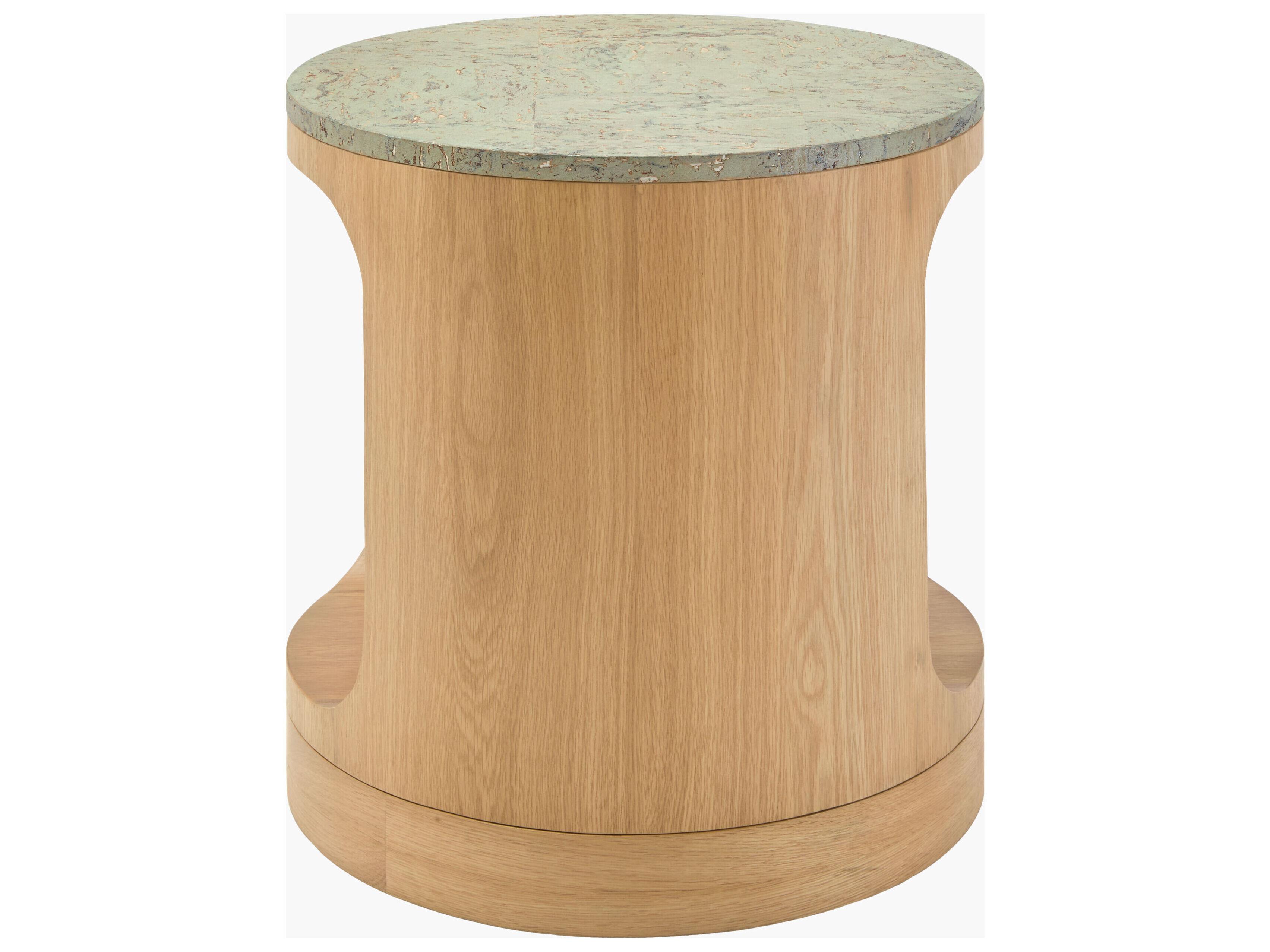 Surya Poros Round Wood Green Brown End Table