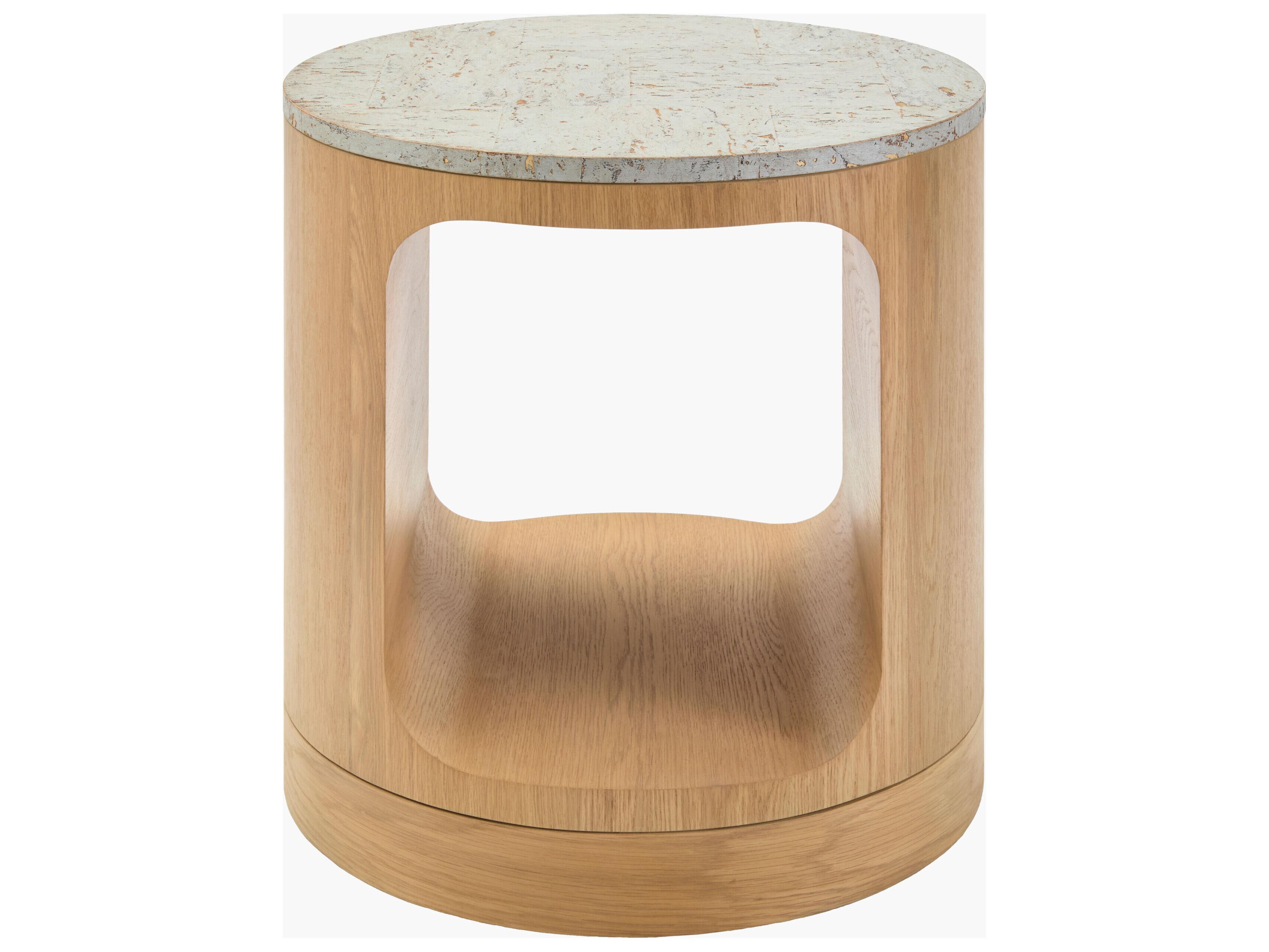 Surya Poros Round Wood Silver Gray Brown End Table