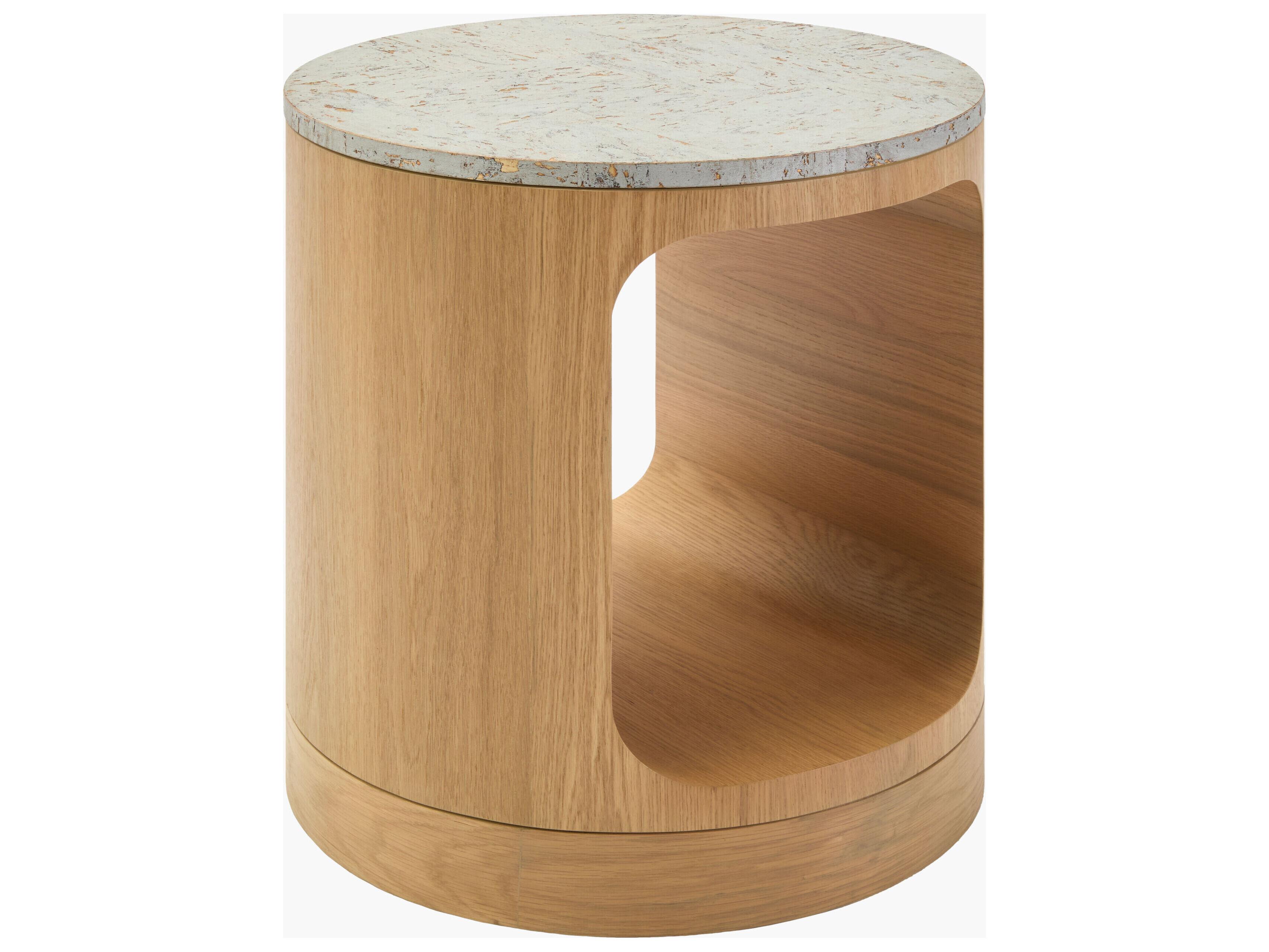 Surya Poros Round Wood Silver Gray Brown End Table
