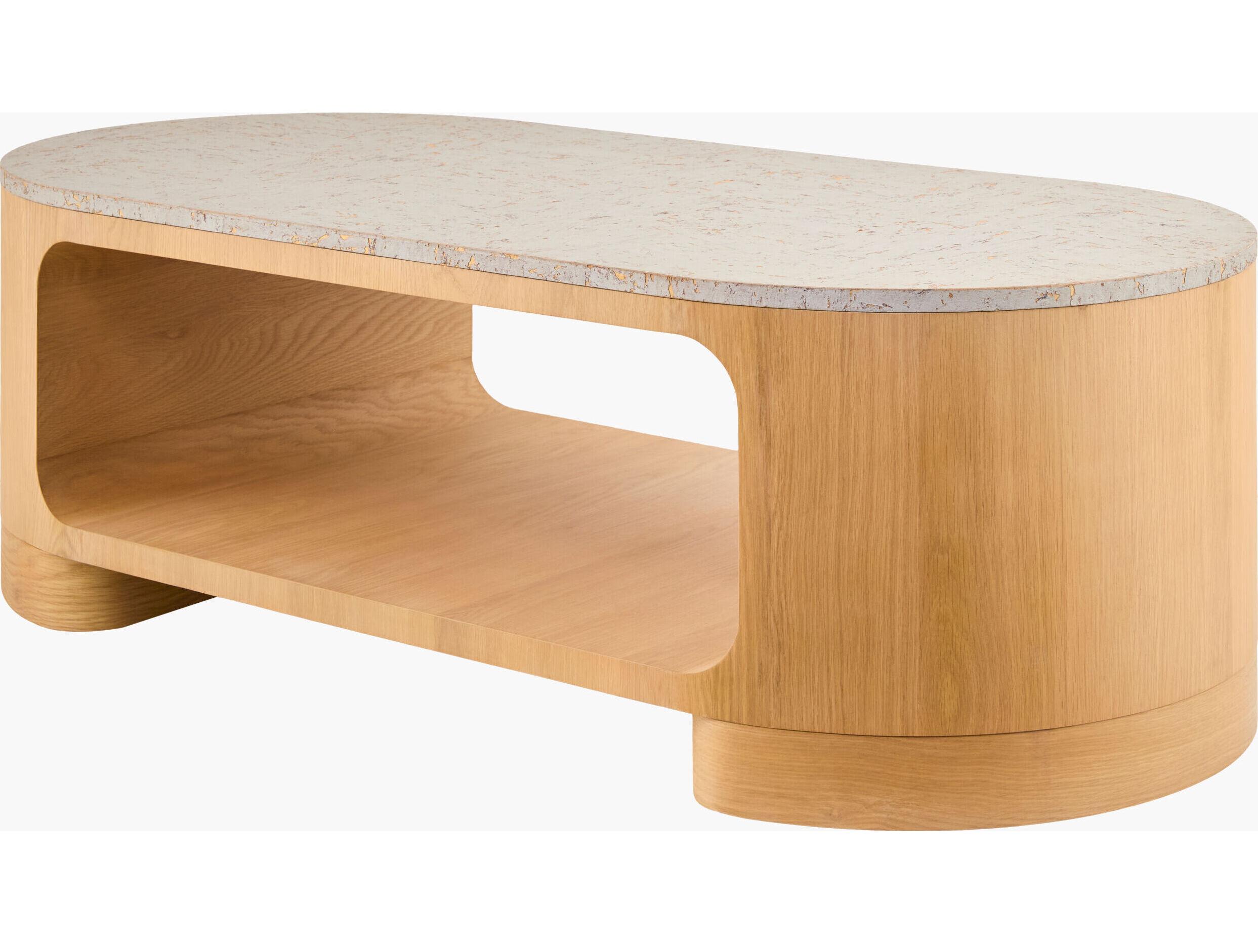 Surya Poros Oval Wood Green Brown Coffee Table