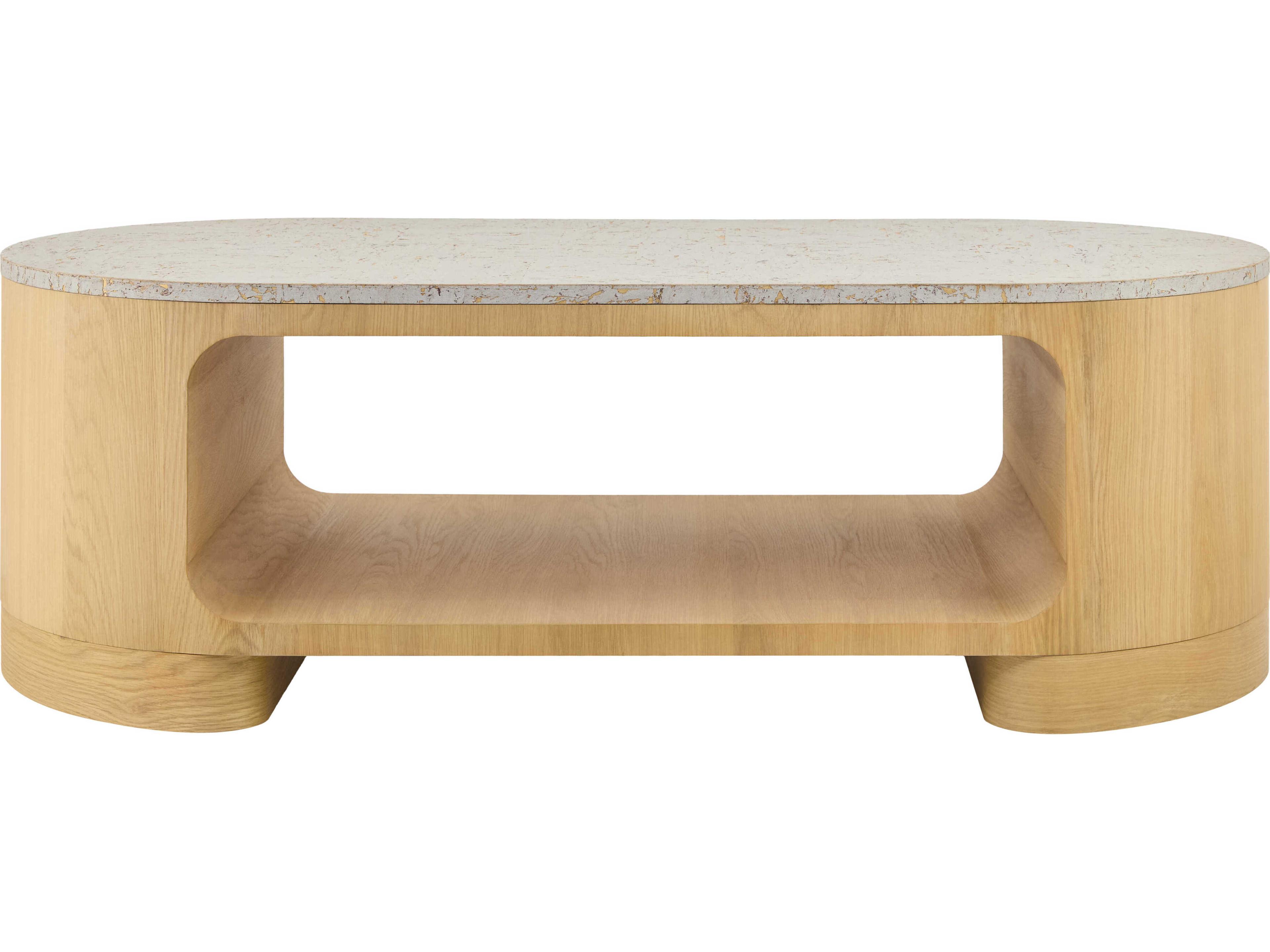 Surya Poros Oval Wood Green Brown Coffee Table