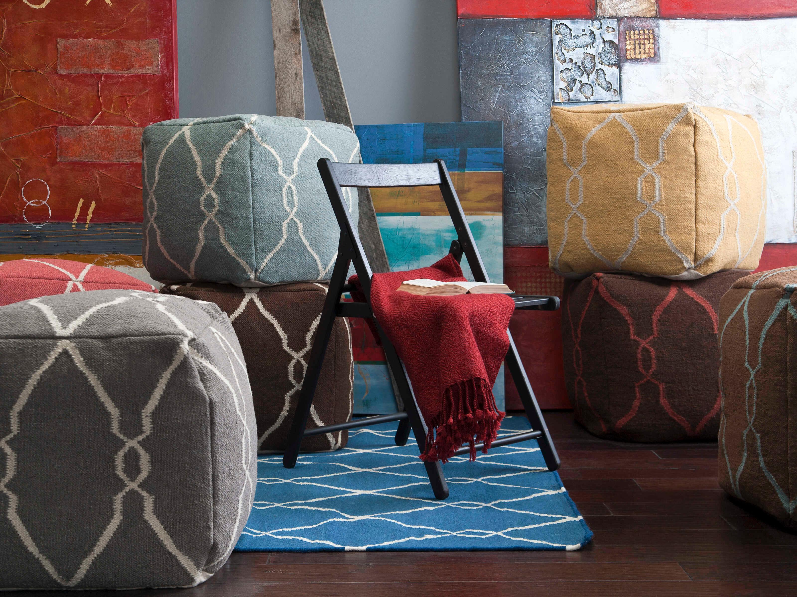 Surya Fallon Beige Gray Upholstered Pouf