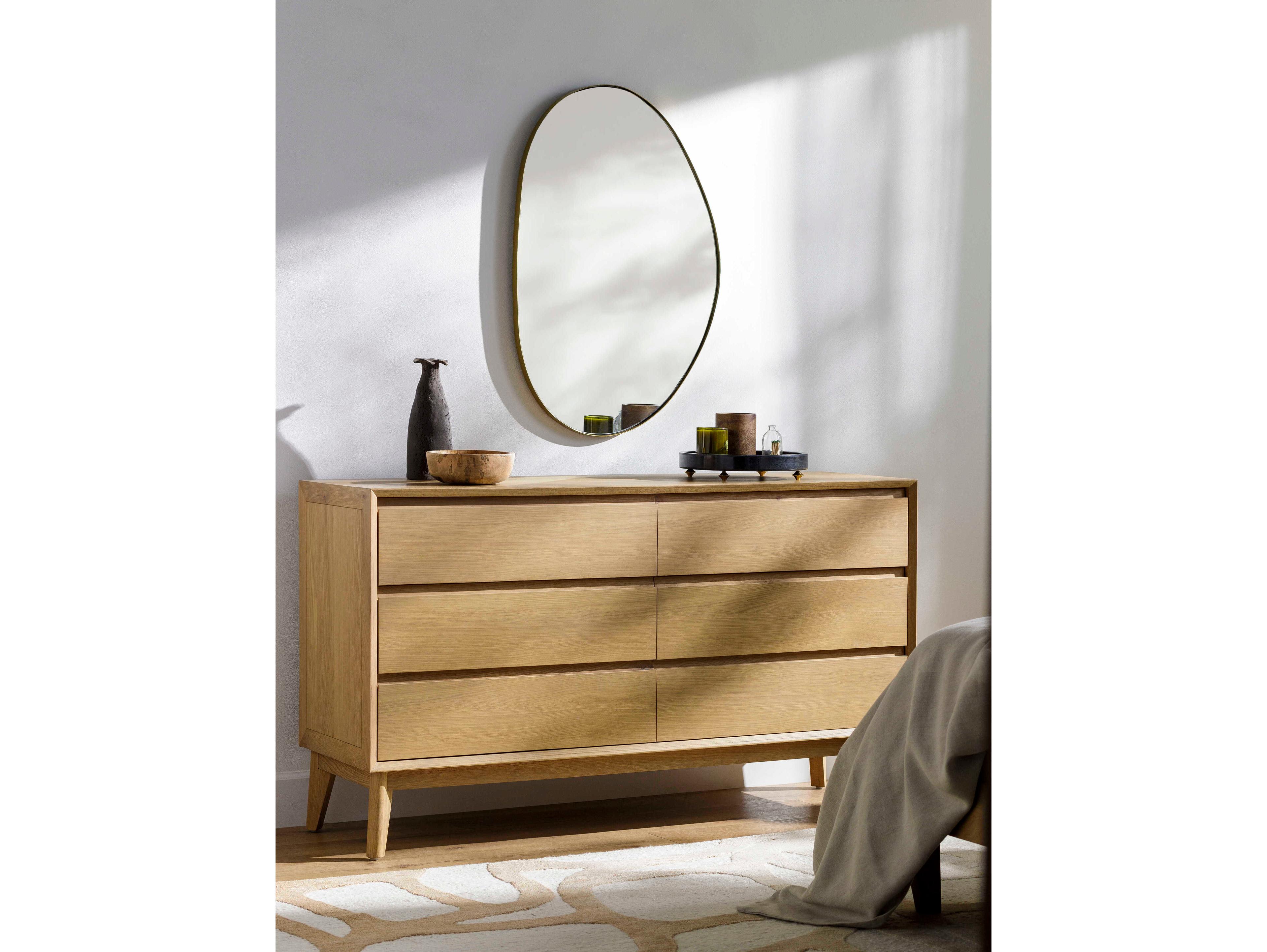 Surya Pryce 6-Drawers Oak Wood Double Dresser