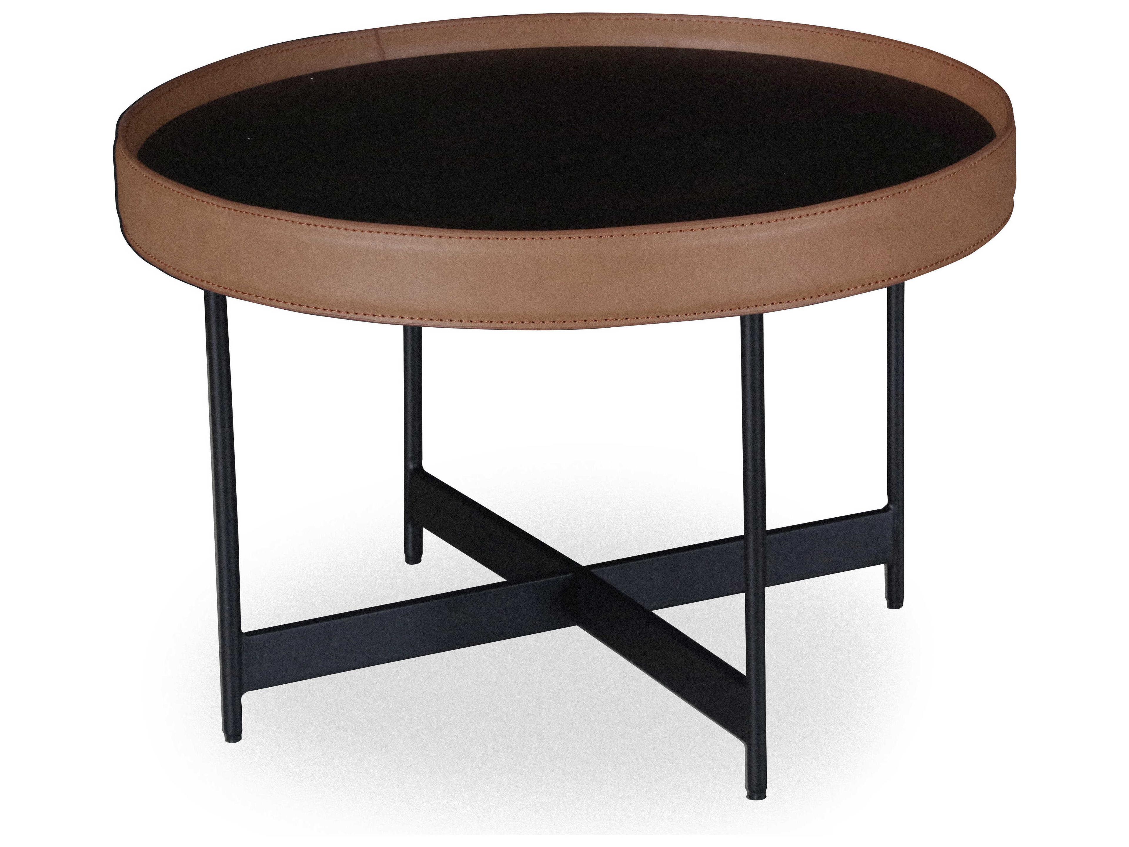 Surya Puck Round Wood Brown Black Coffee Table