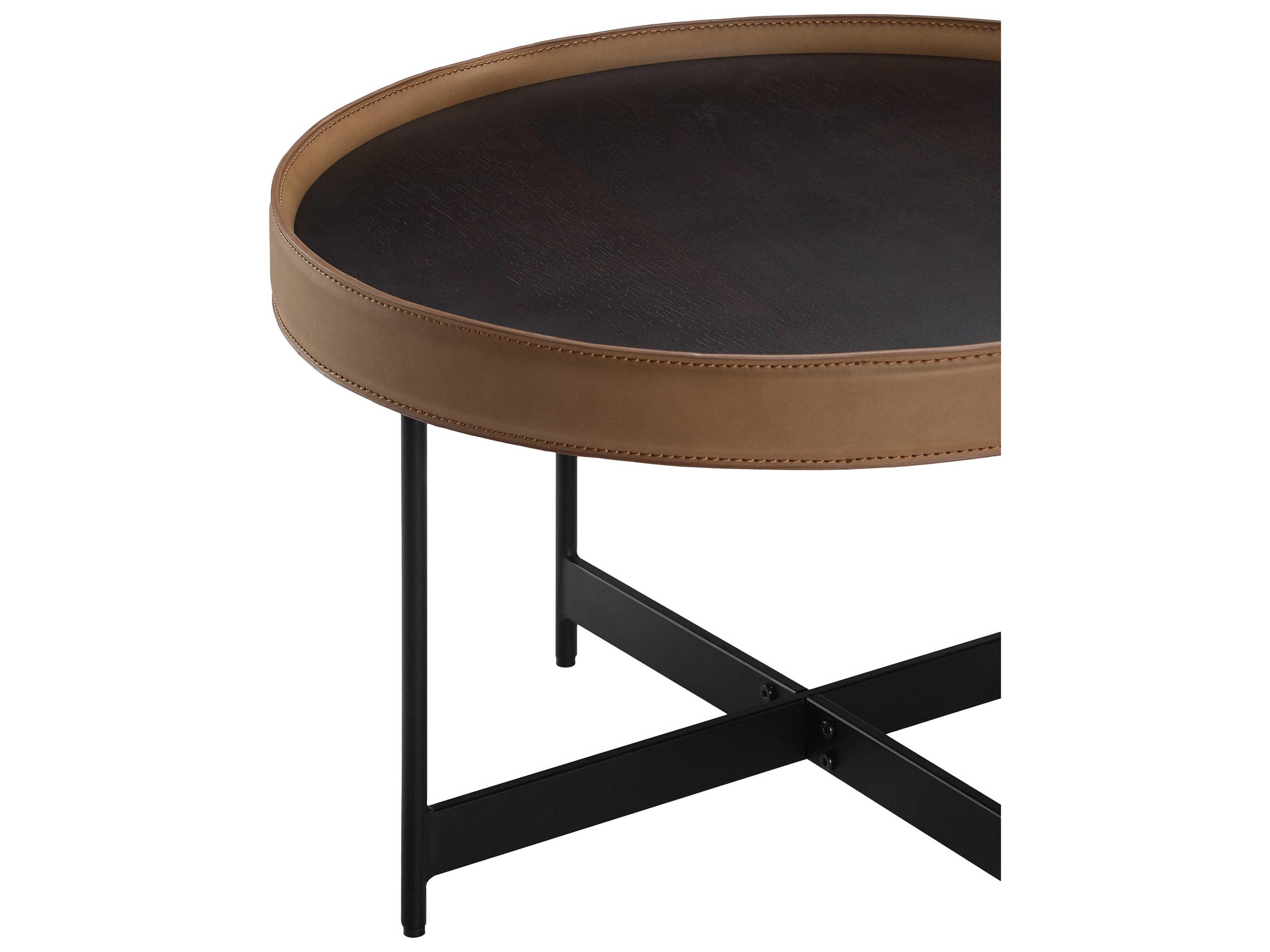 Surya Puck Round Wood Brown Black Coffee Table