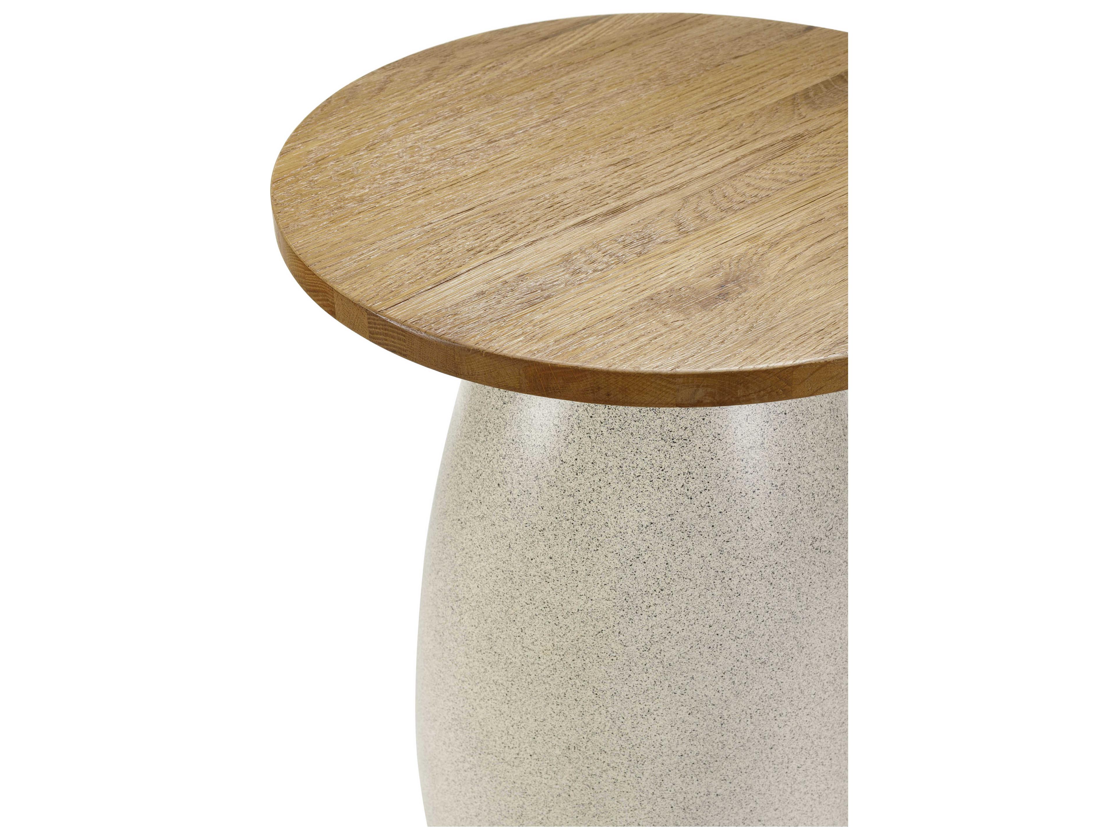 Surya Pupil Round Wood Brown Beige Gold End Table