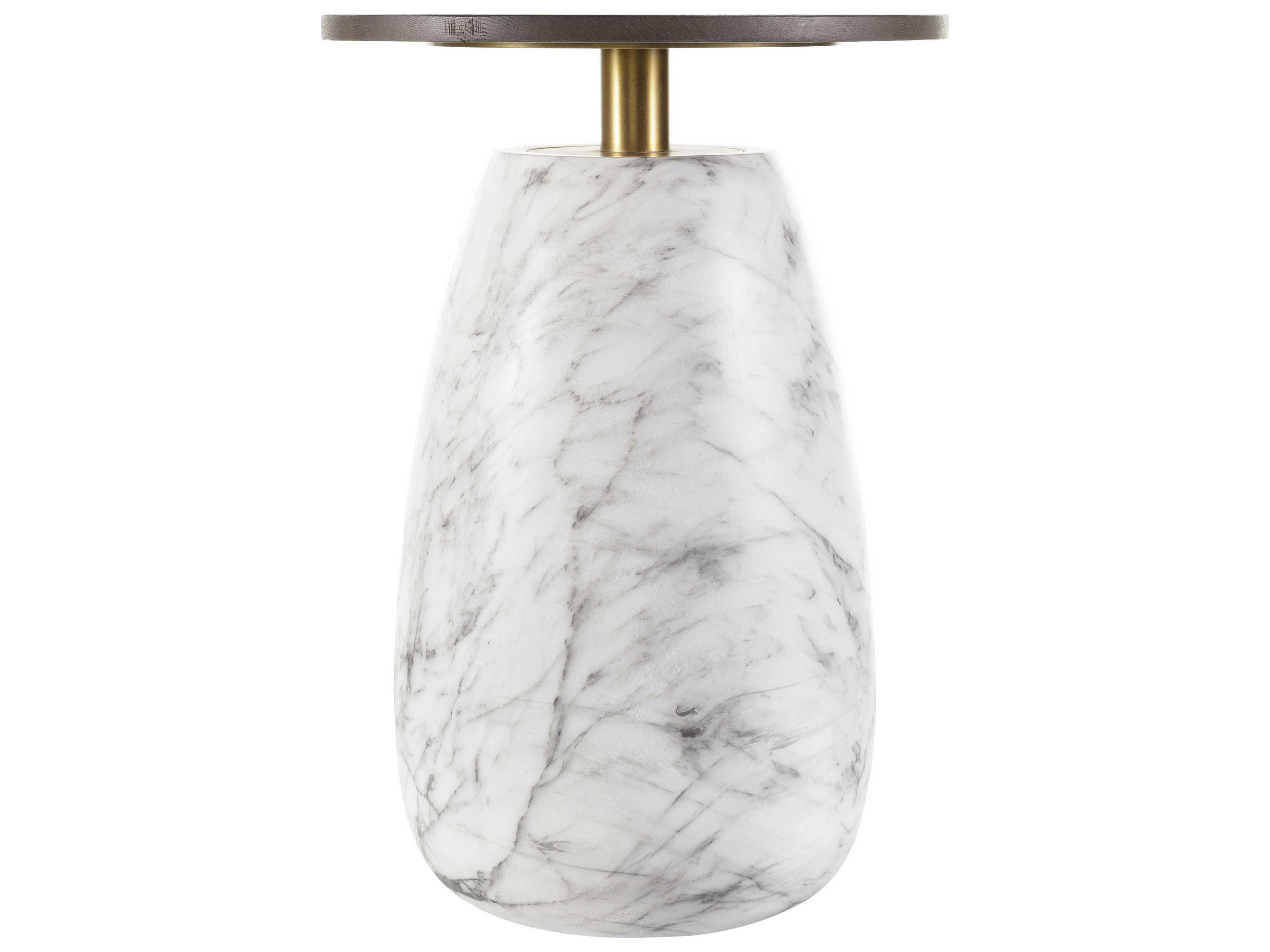 Surya Pupil Round Wood Dark Brown White Gold End Table