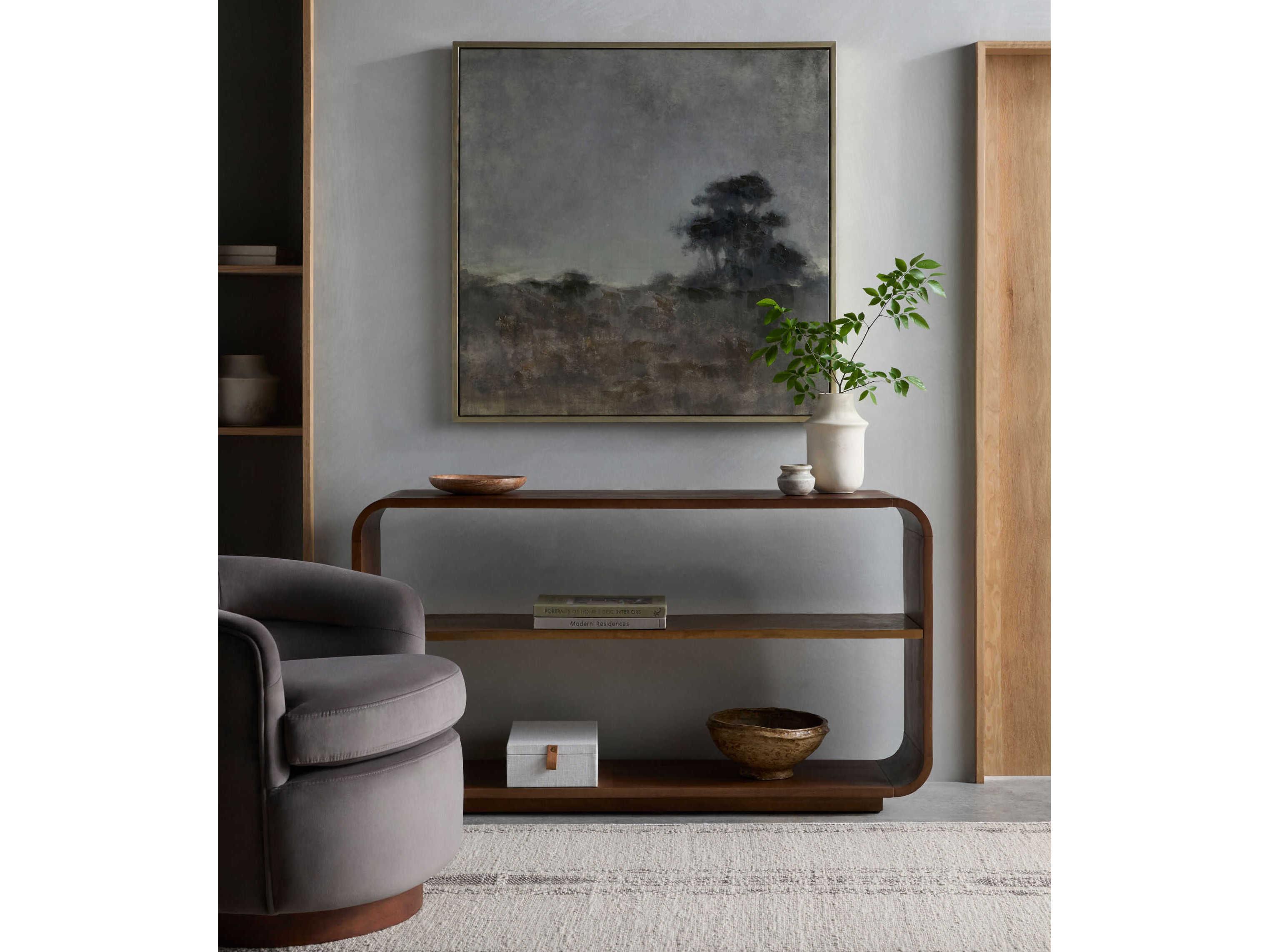 Surya Paxton Rectangular Wood Dark Brown Gold Console Table