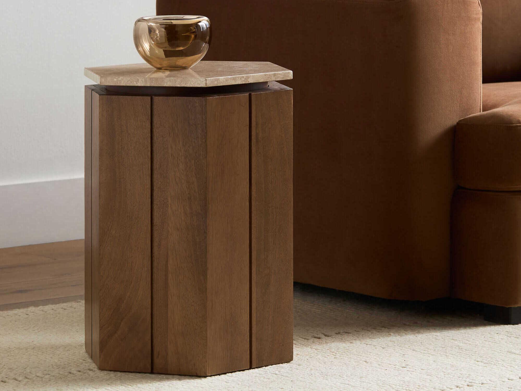 Surya Radnor Hexagon Marble Beige Brown End Table