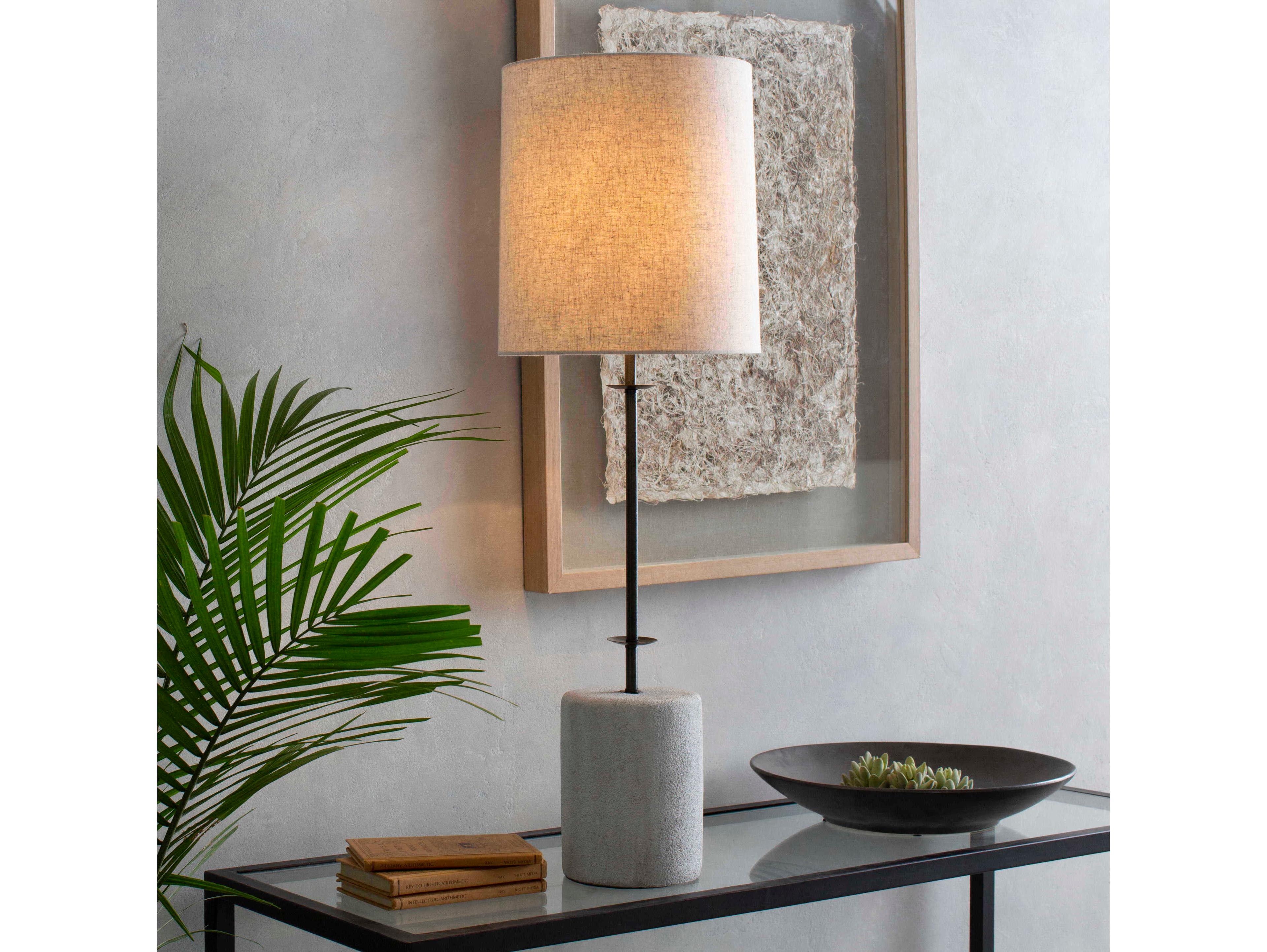 Surya Rigby Metallic Bronze Ivory Linen Gray Buffet Lamp