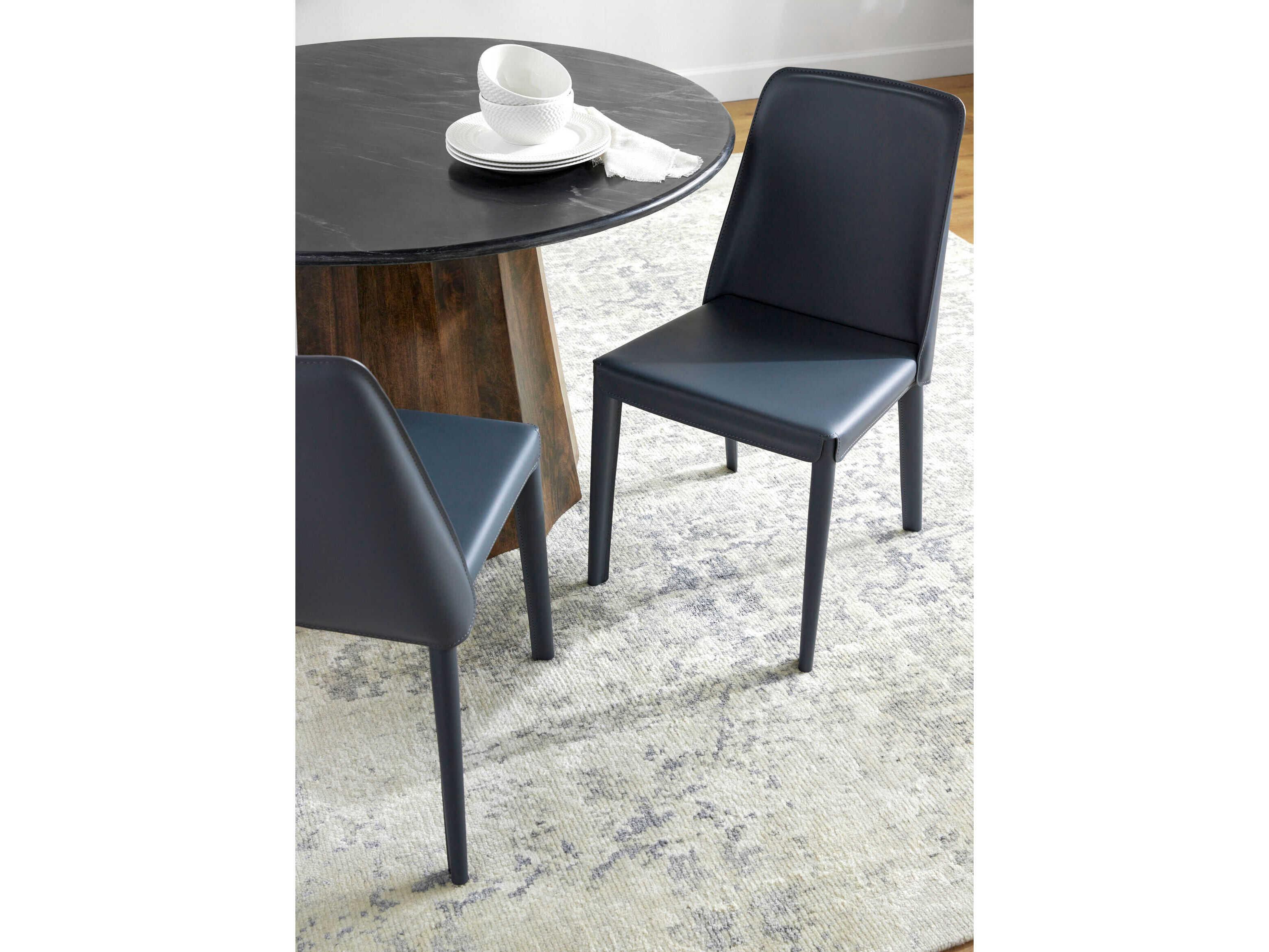 Surya Rosy Blue Leather Armless Dining Chair Set of 2