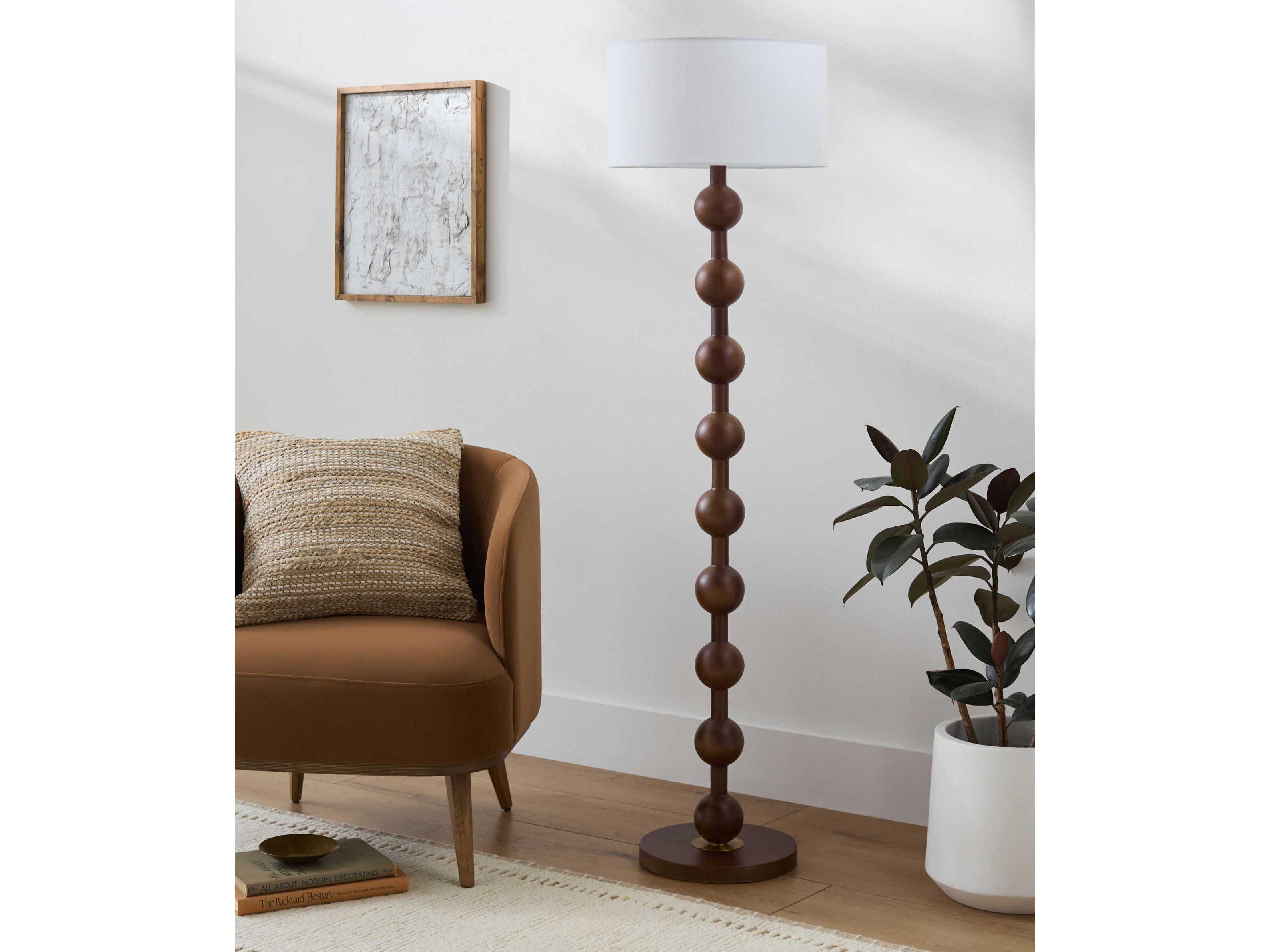 Surya Saline Brown White Linen Floor Lamp