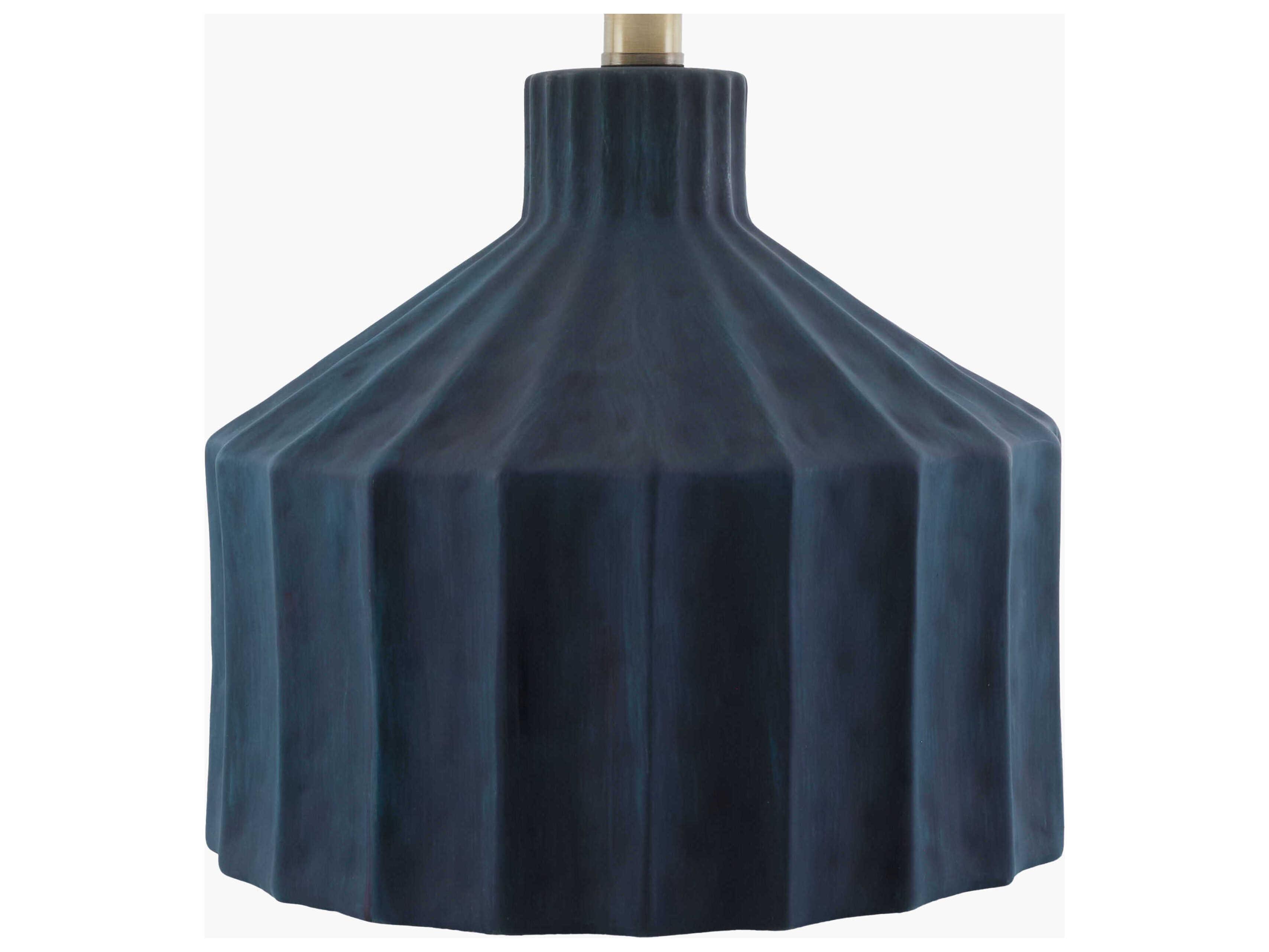 Surya Tibida Dark Blue White Linen Black Table Lamp