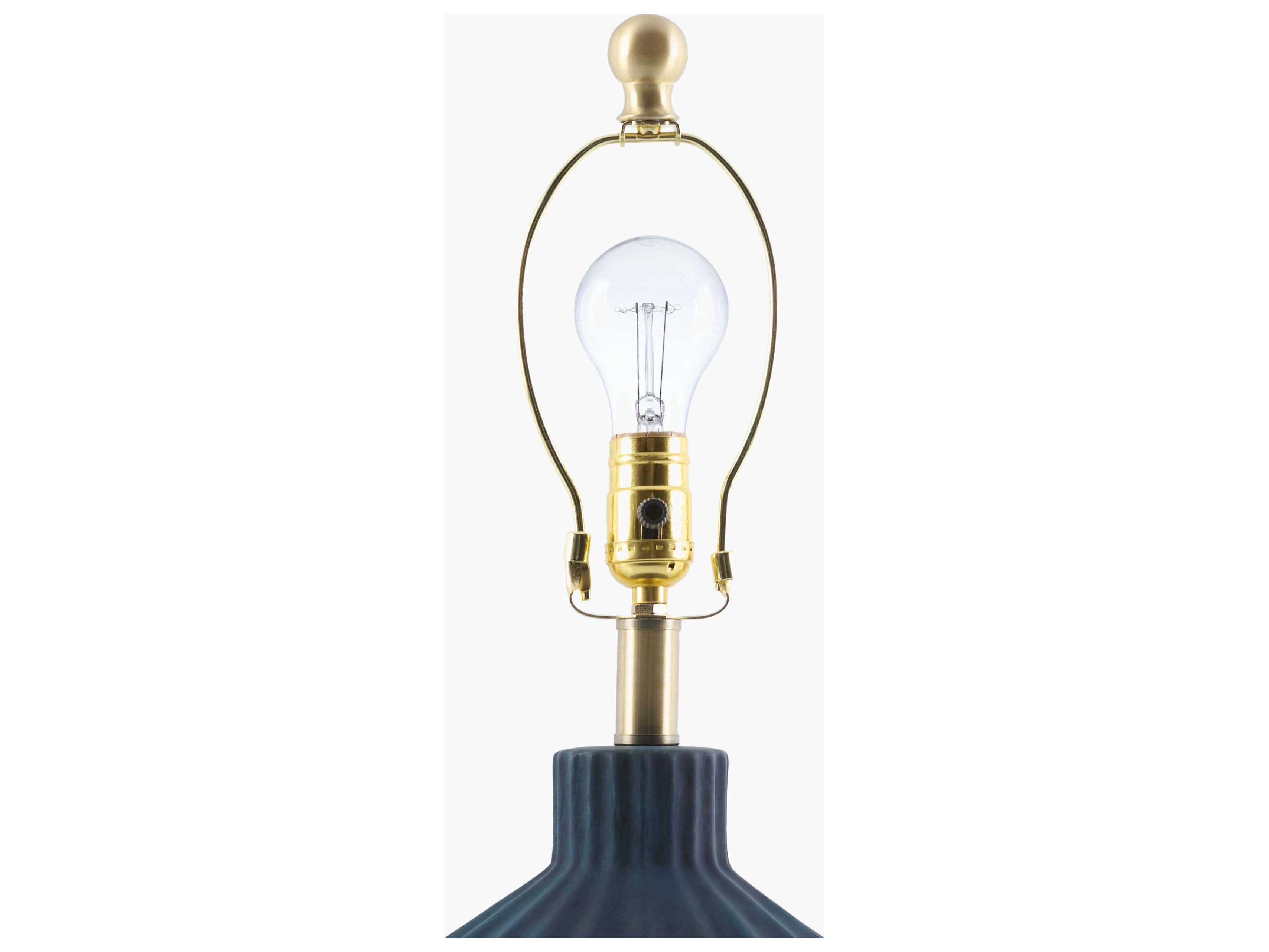 Surya Tibida Dark Blue White Linen Black Table Lamp