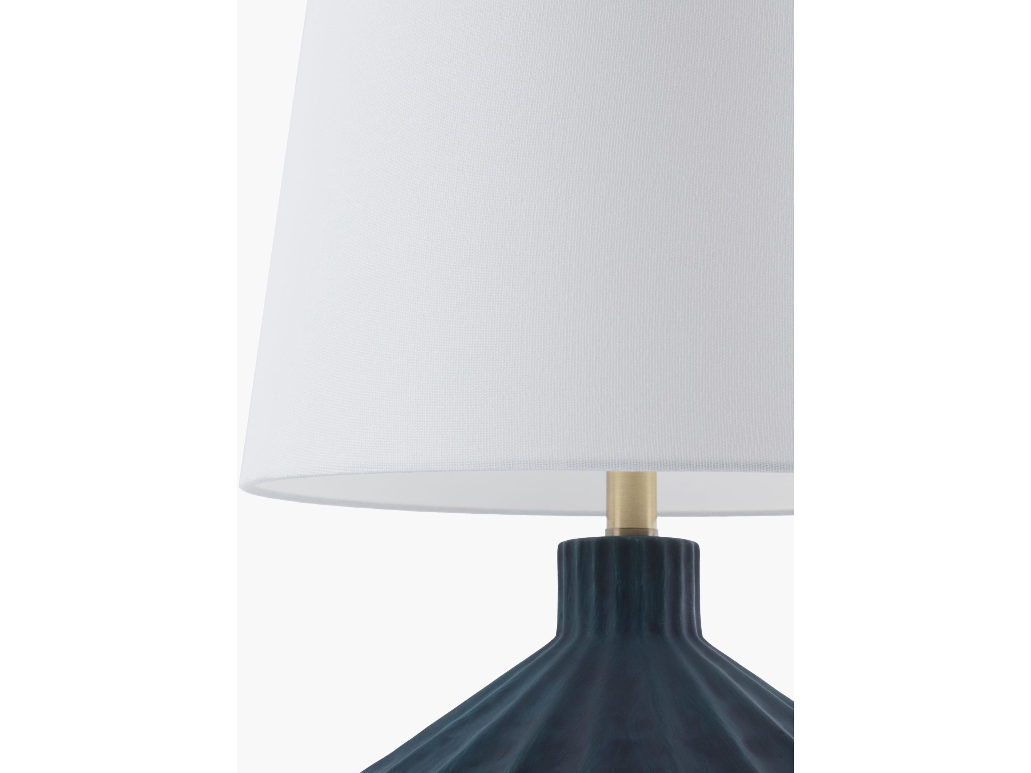 Surya Tibida Dark Blue White Linen Black Table Lamp