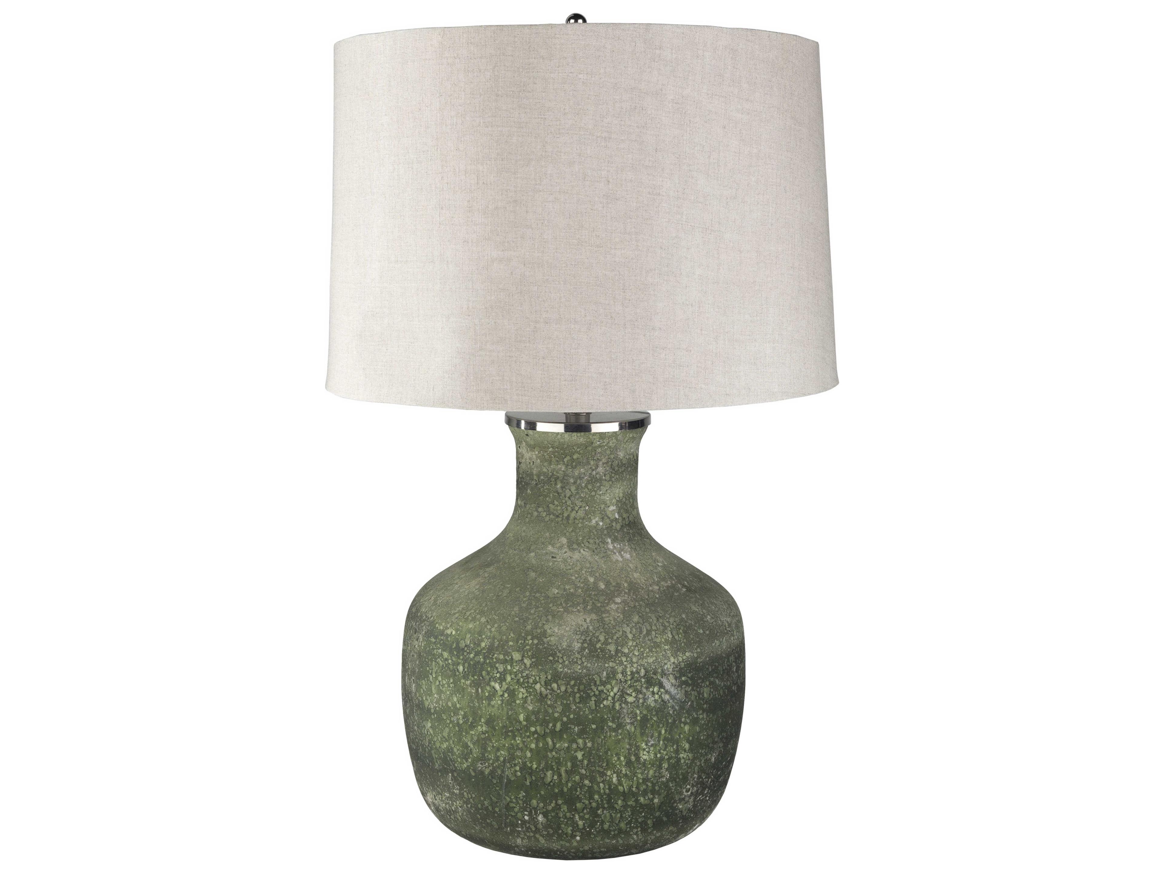 Surya Matteo Dark Green Light Gray Linen Buffet Lamp