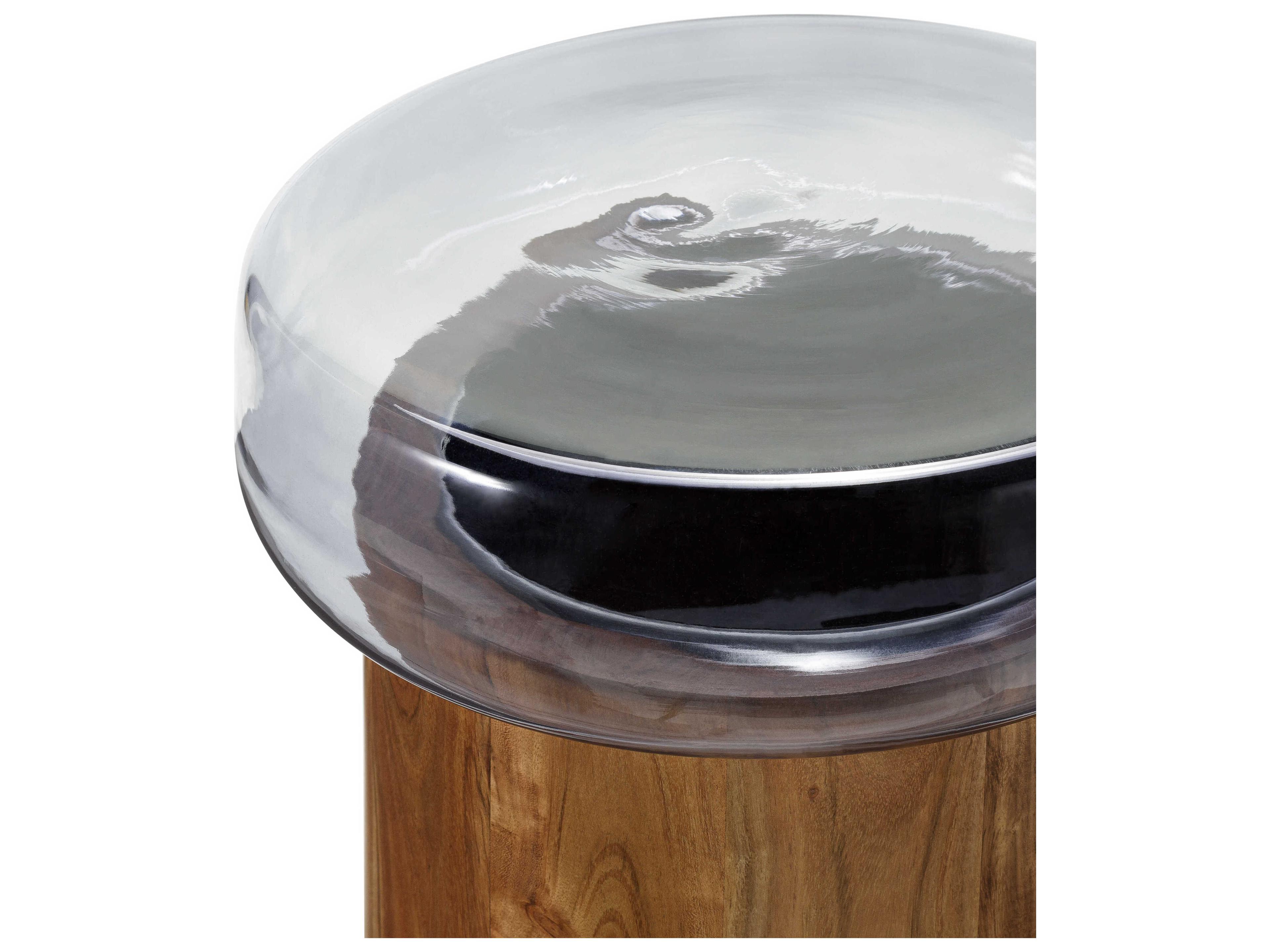 Surya Thorpe Round Glass Blue Brown End Table