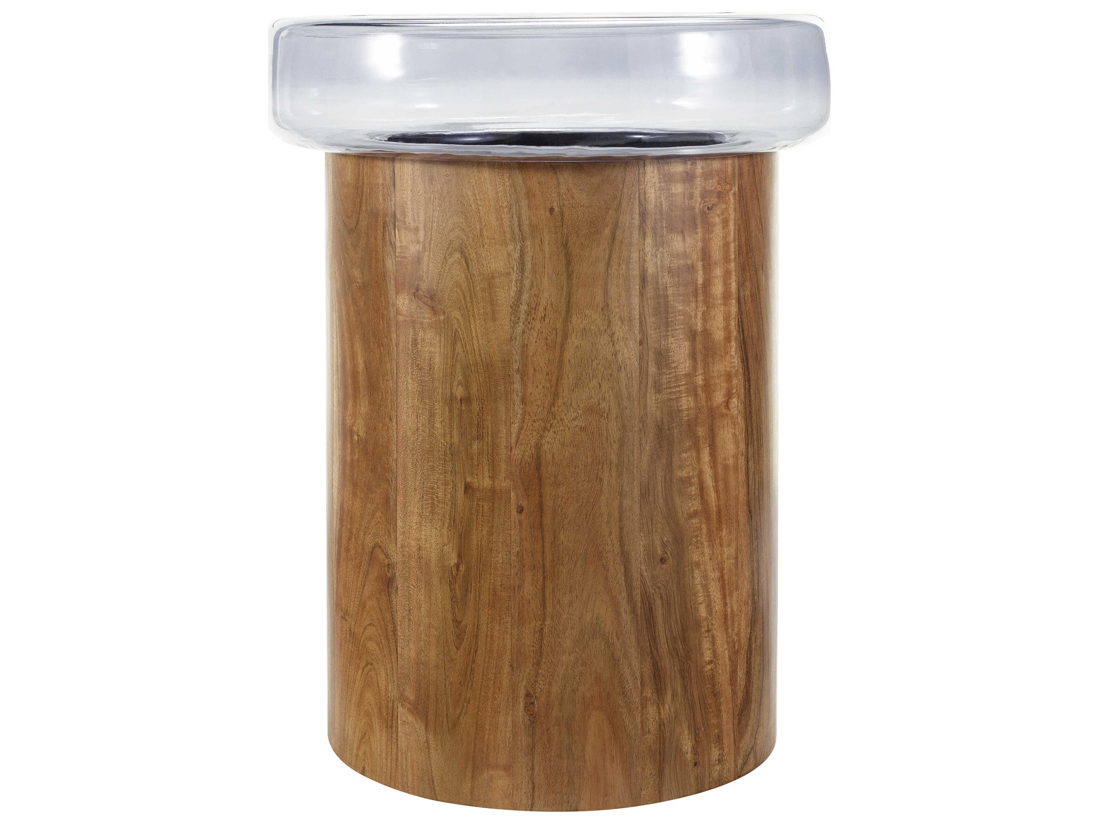 Surya Thorpe Round Glass Blue Brown End Table