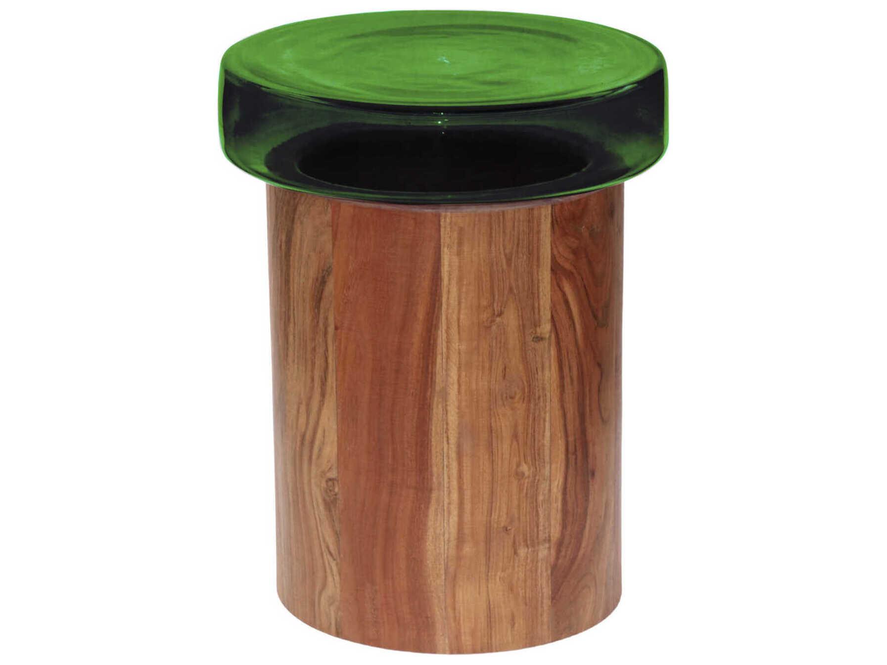 Surya Thorpe Round Glass Green Brown End Table