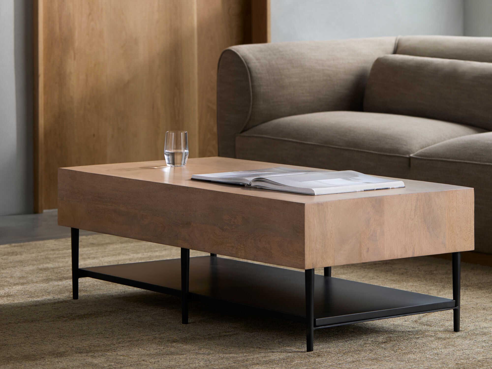 Surya Timo Rectangular Wood Brown Black Coffee Table