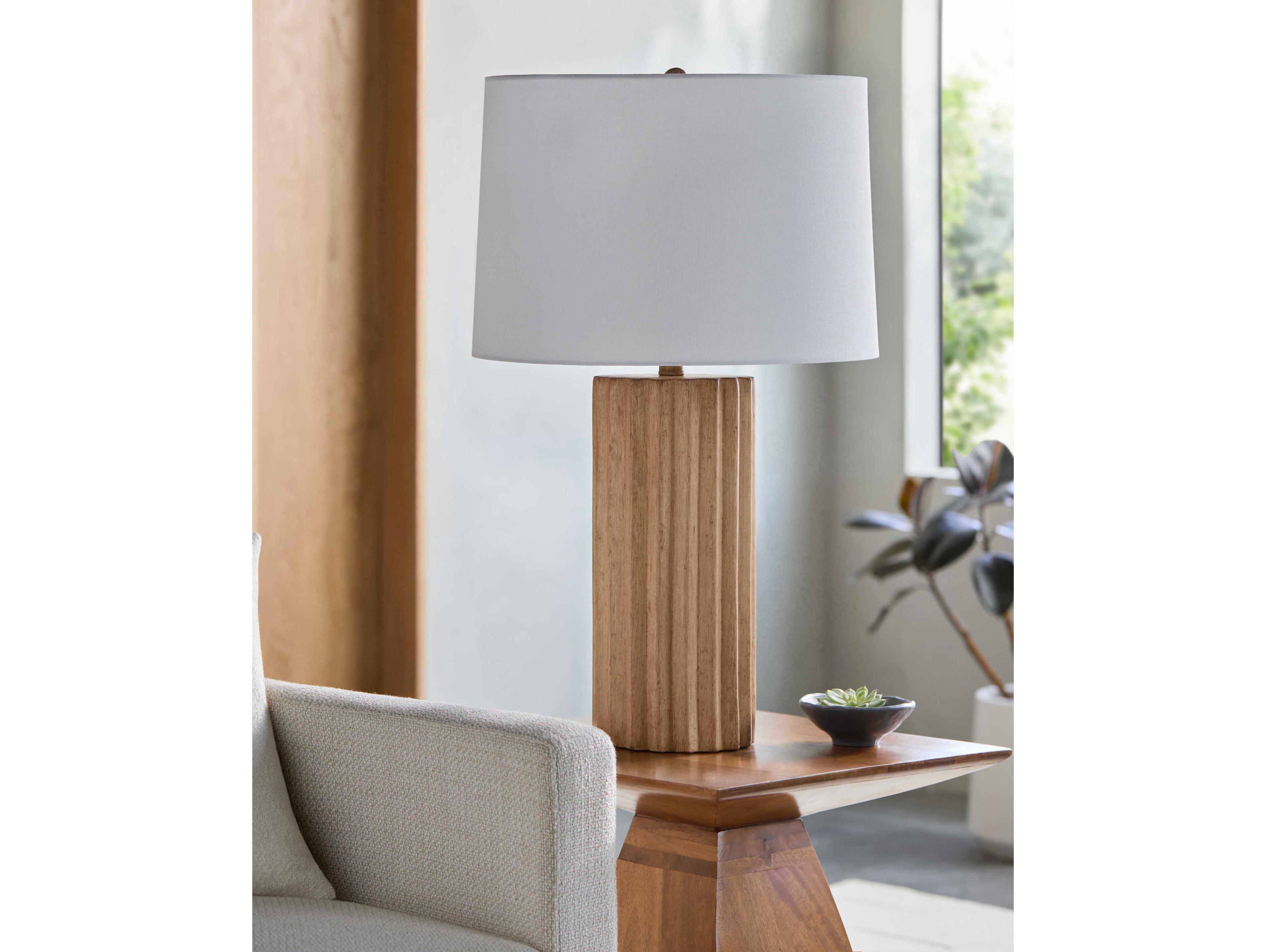 Surya Terza Beige White Linen Brown Buffet Lamp