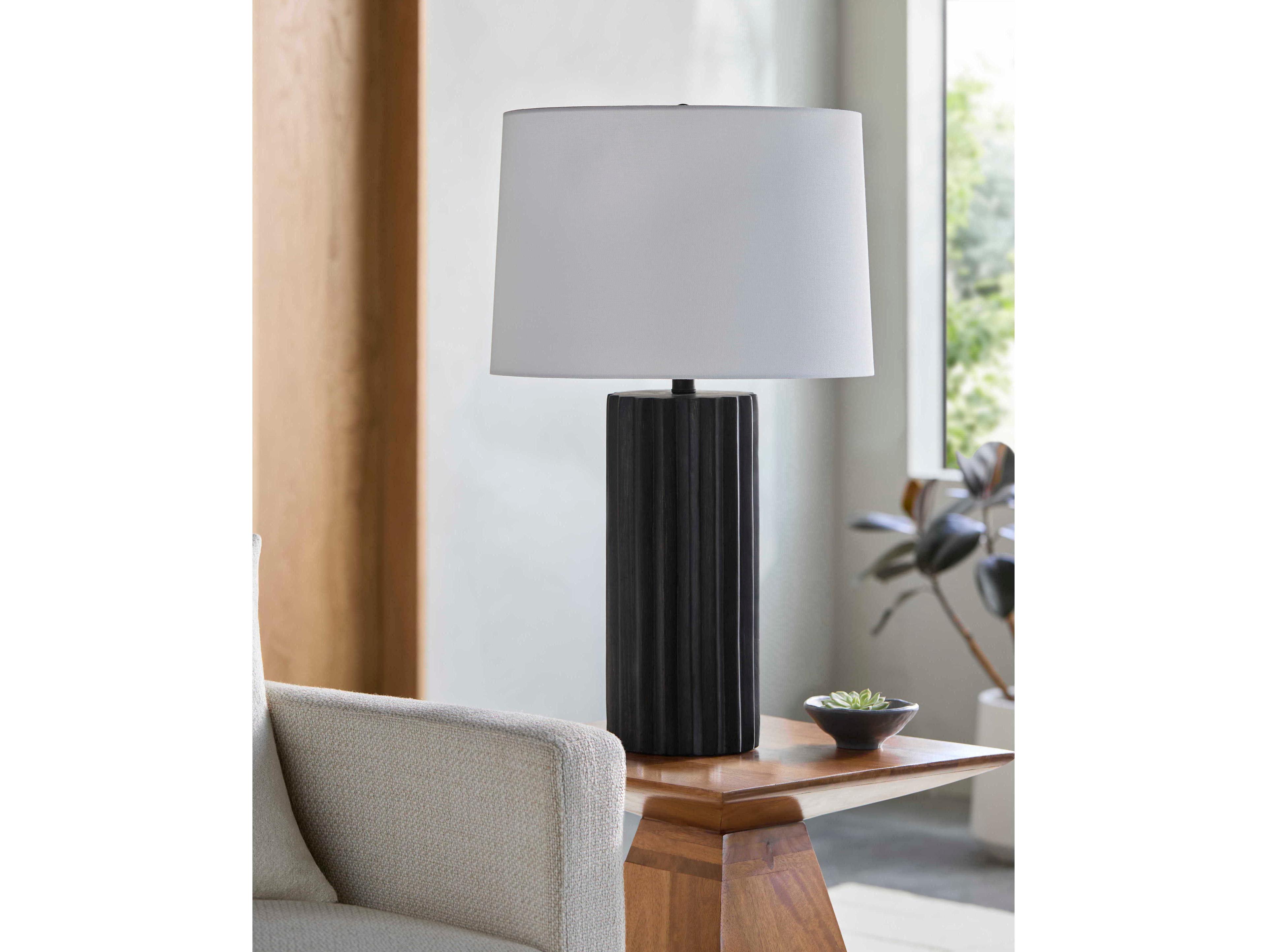 Surya Terza Black White Linen Buffet Lamp
