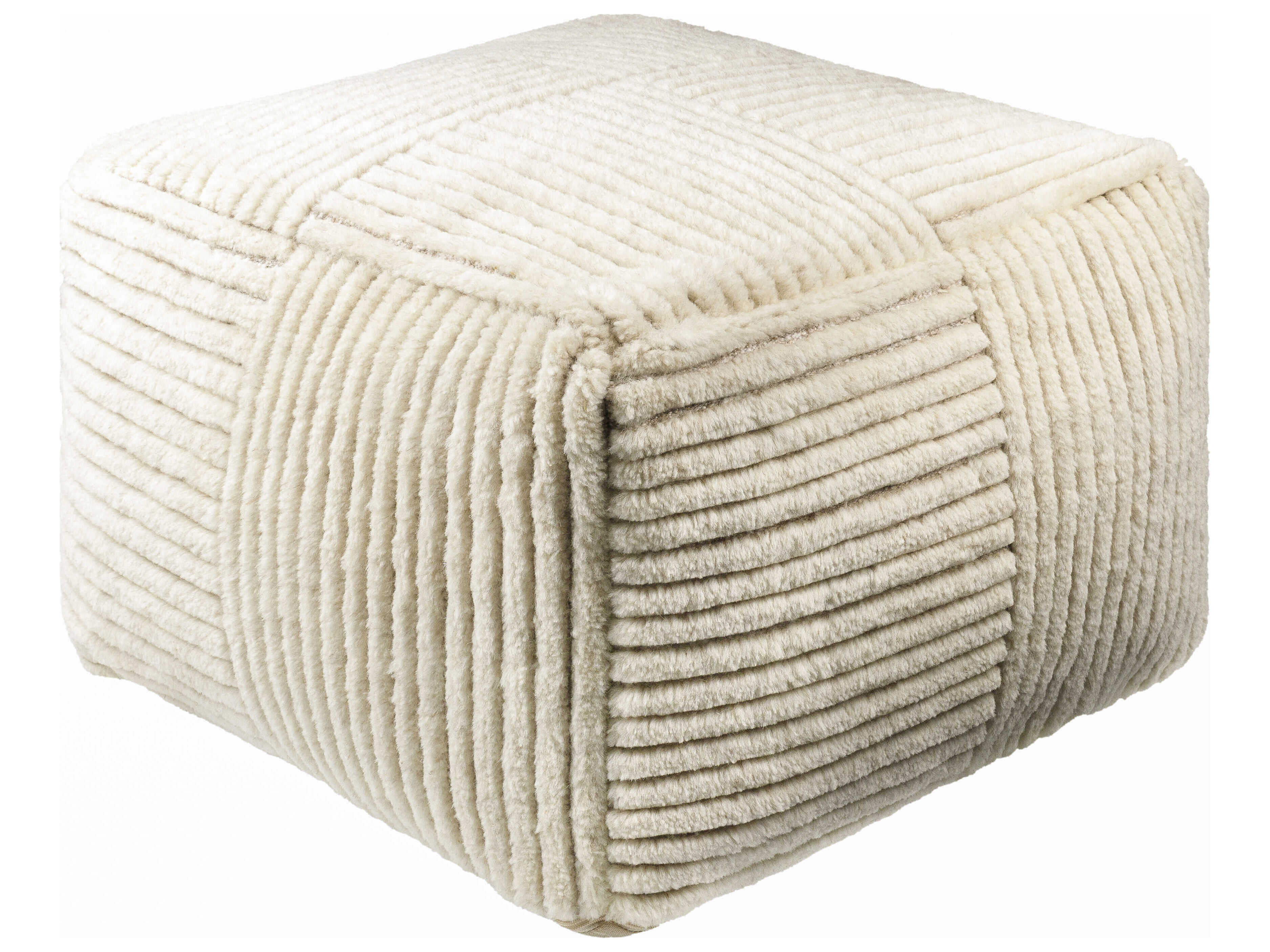 Surya Tunisia Ivory Beige Upholstered Pouf