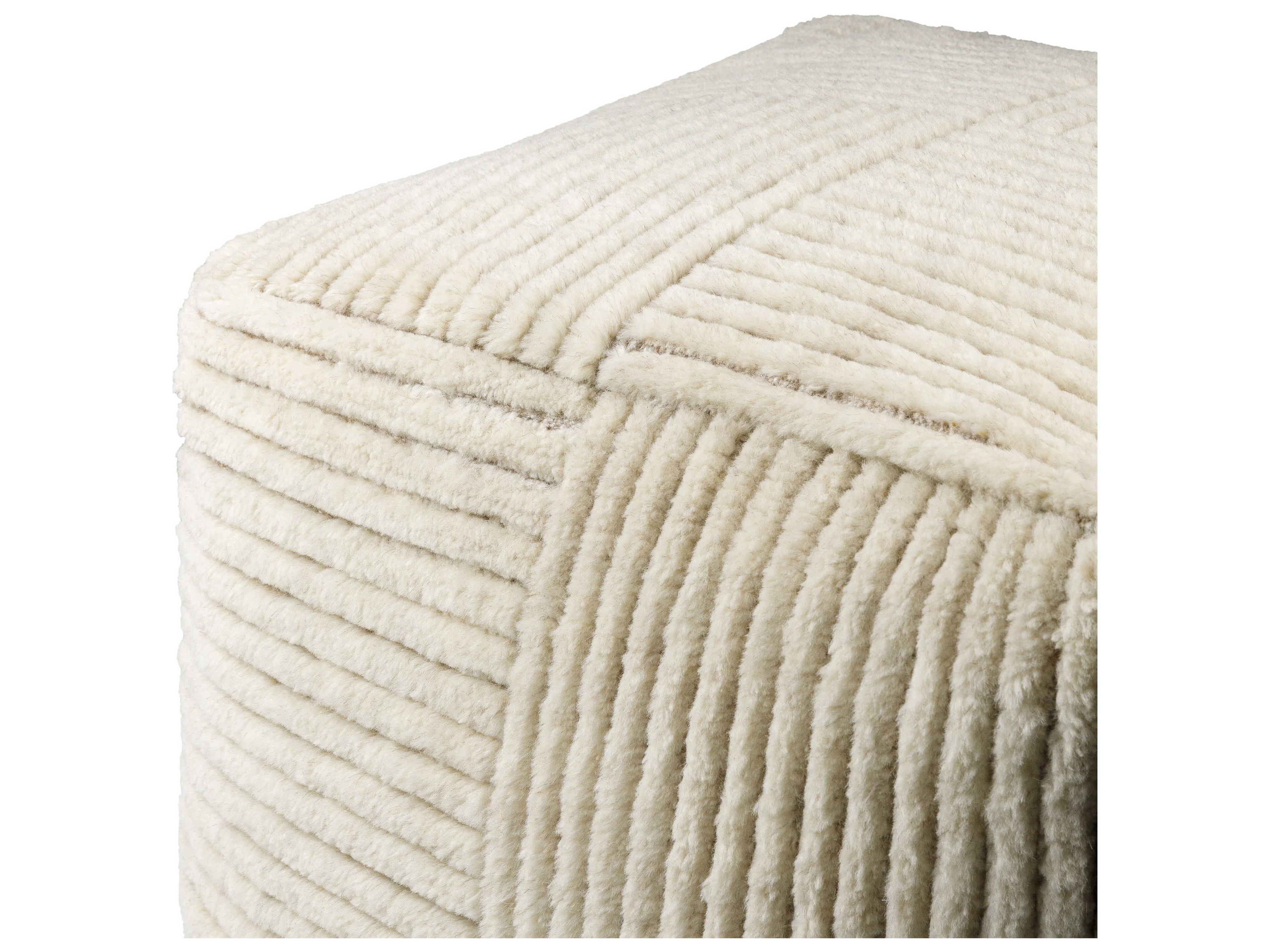 Surya Tunisia Ivory Beige Upholstered Pouf