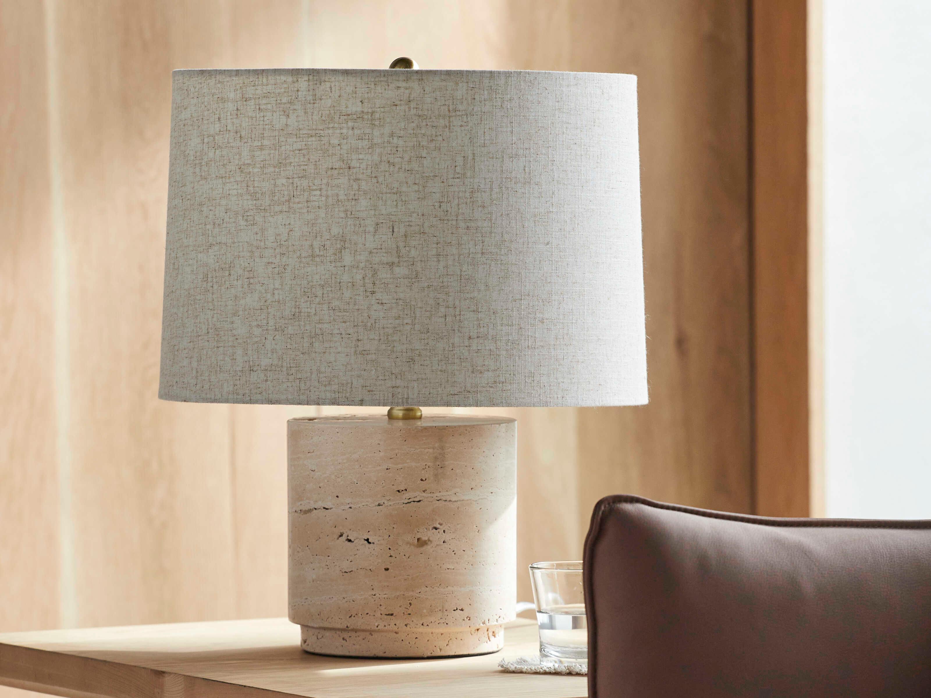 Surya Travera Butter Wheat Linen Brown Table Lamp