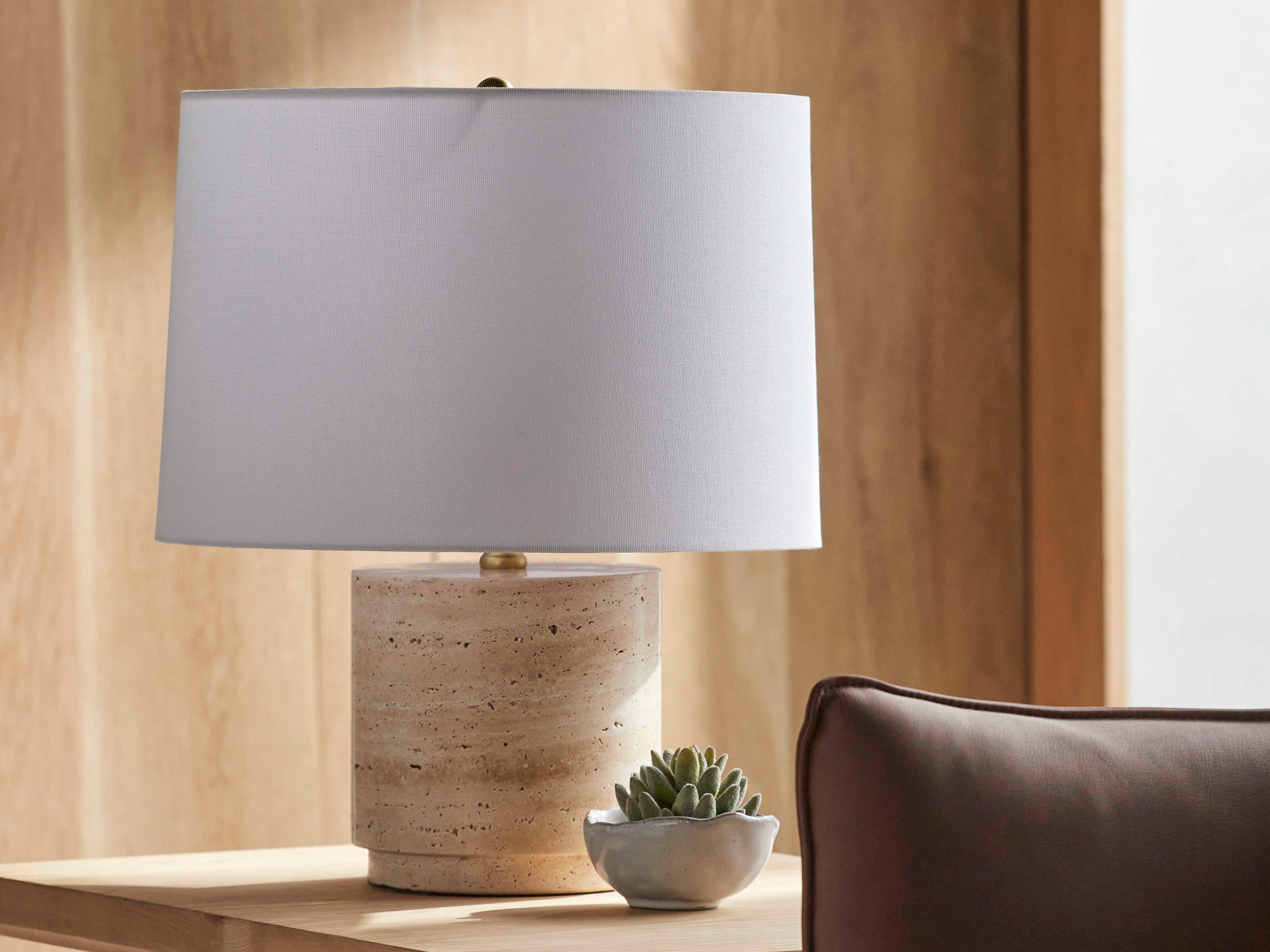 Surya Travera Butter White Linen Brown Table Lamp