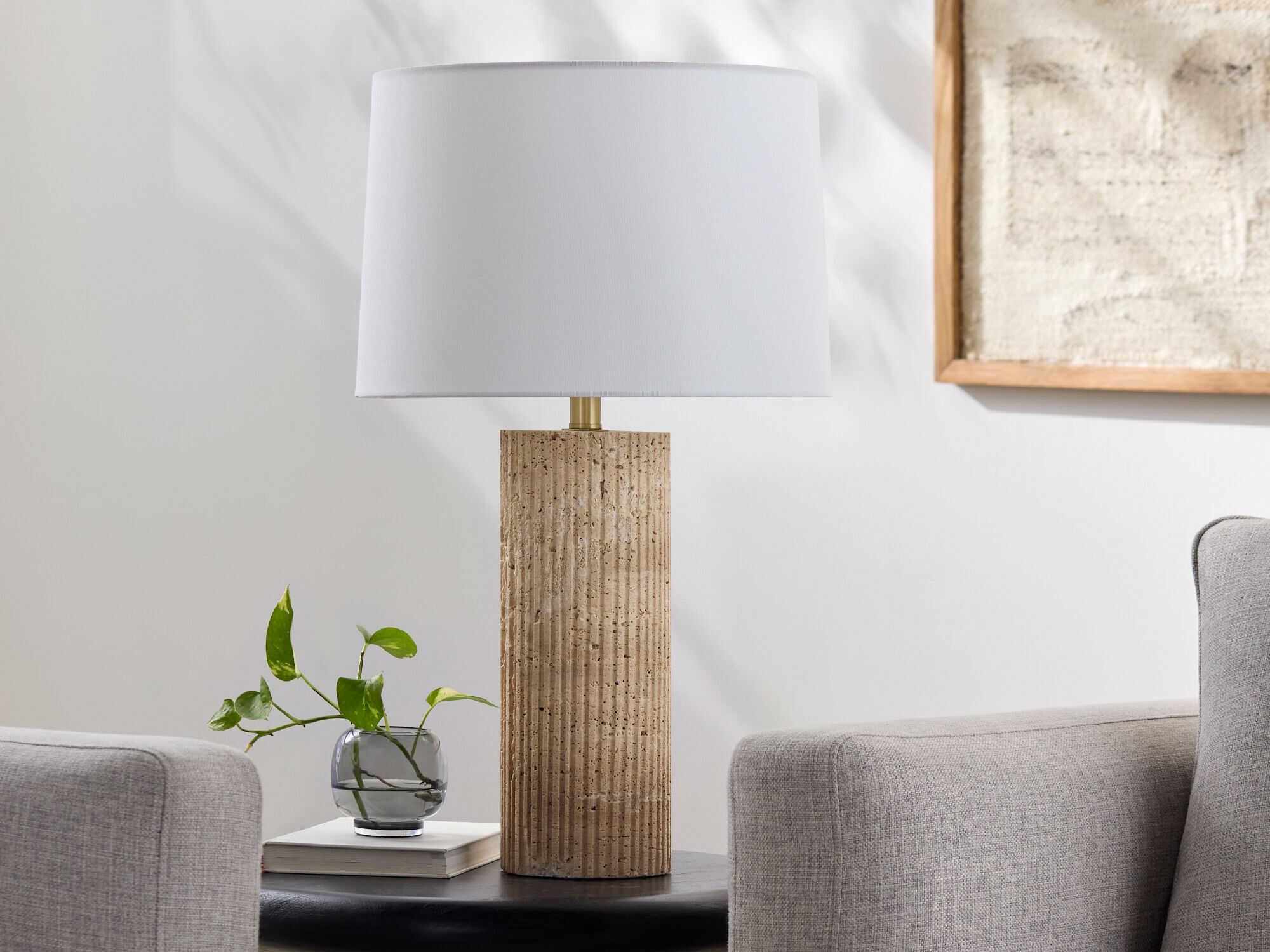 Surya Taboye Brown White Linen Buffet Lamp