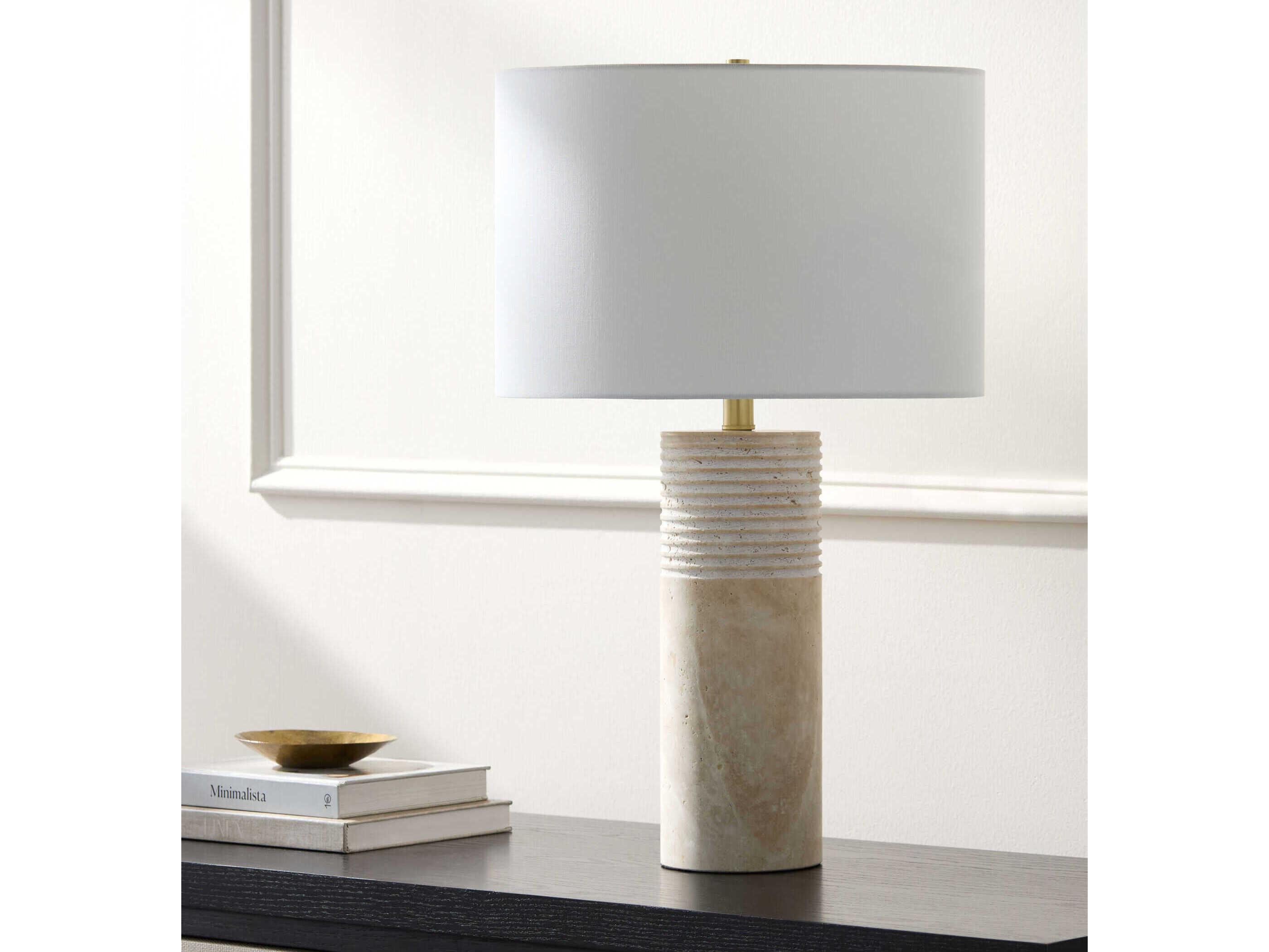 Surya Taboye Brown White Linen Buffet Lamp