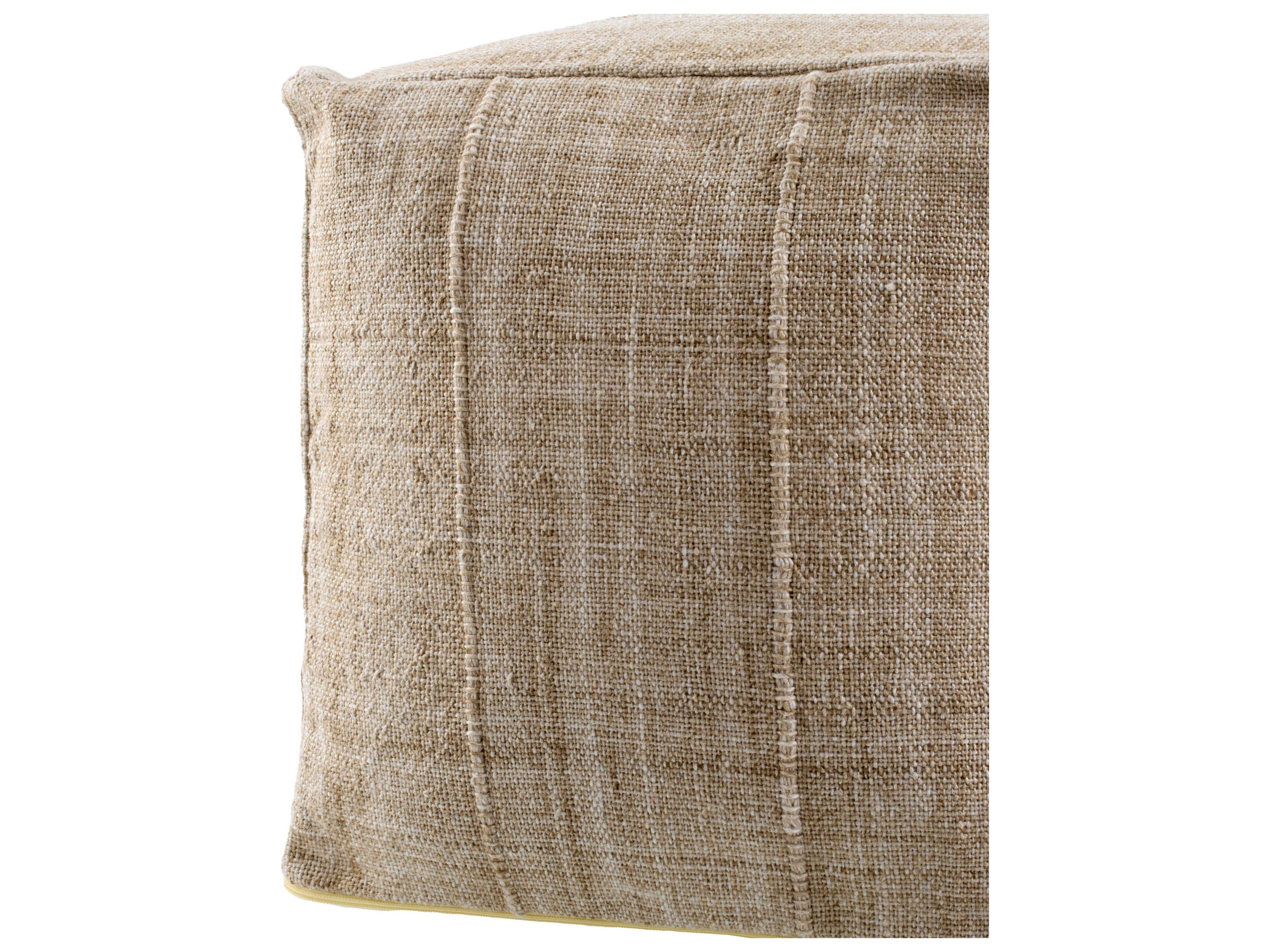 Surya Mudcloth Tan Upholstered Pouf