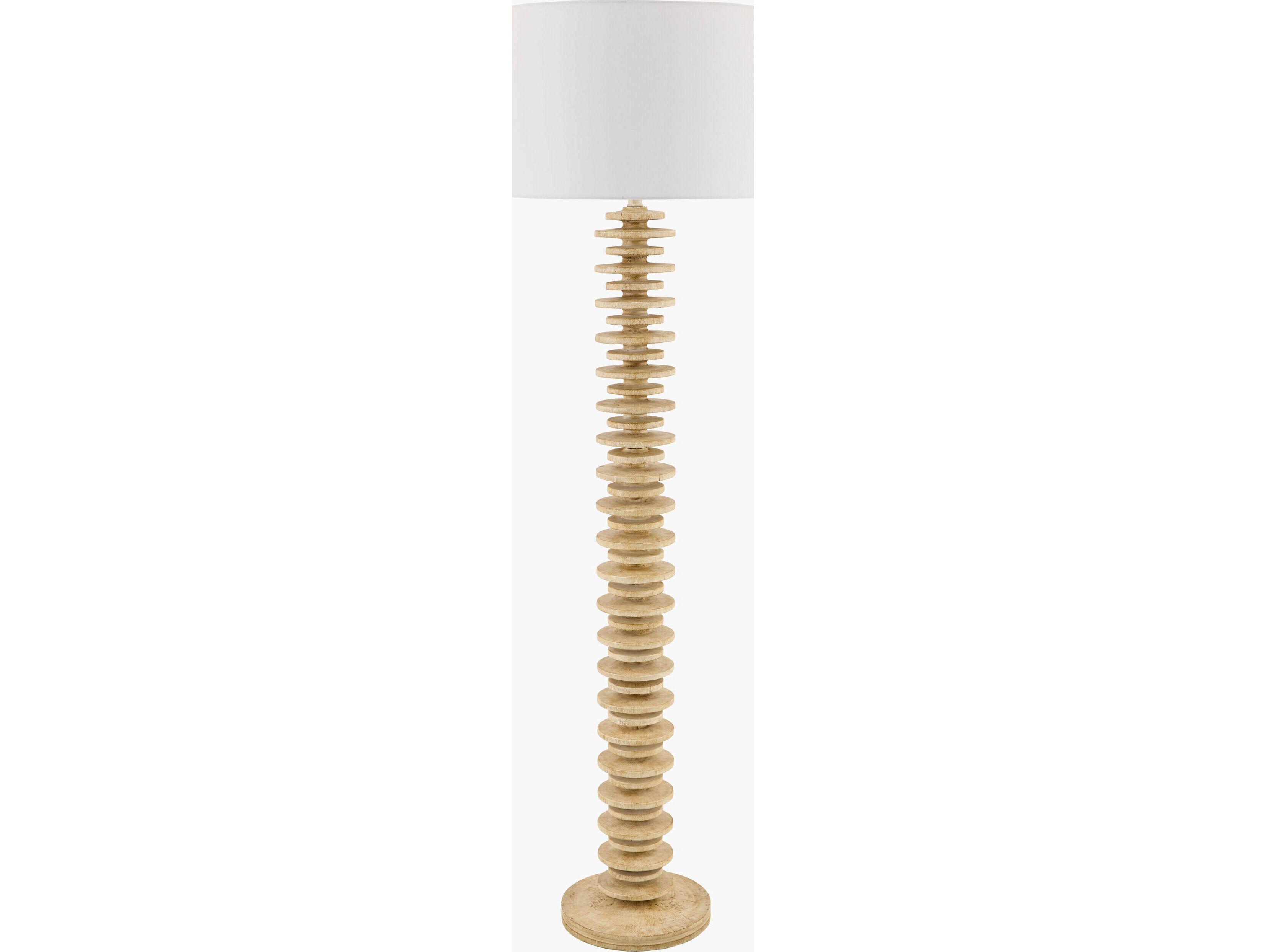 Surya Ukwi Beige White Linen Brown Floor Lamp