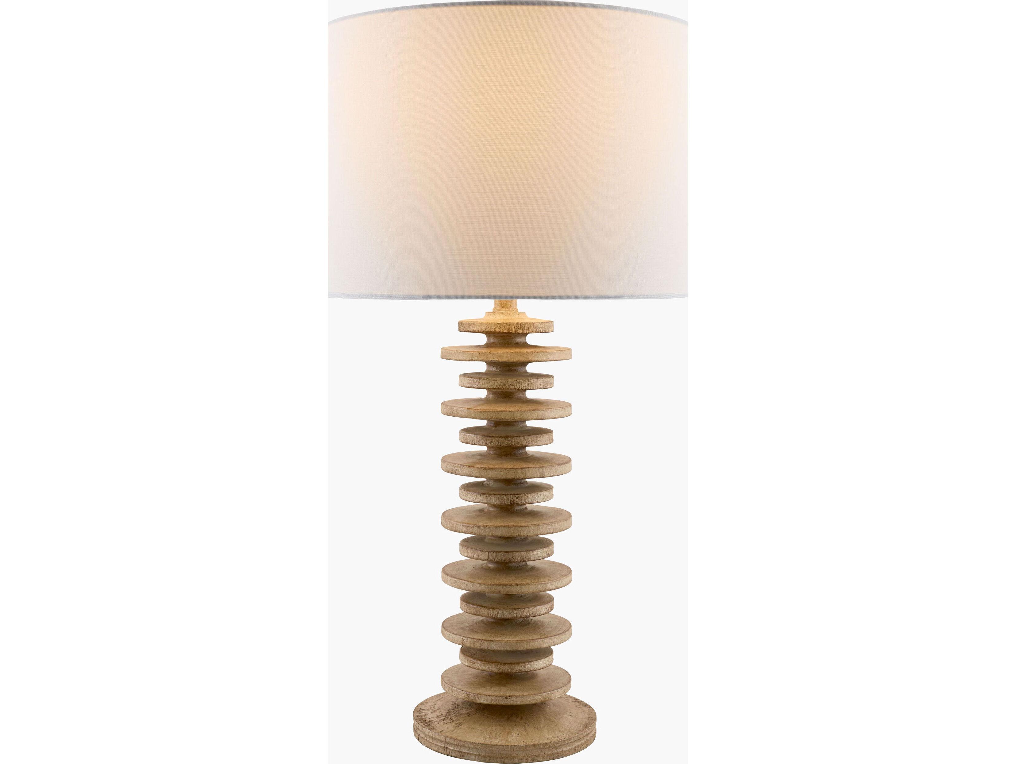 Surya Ukwi Beige White Linen Brown Table Lamp