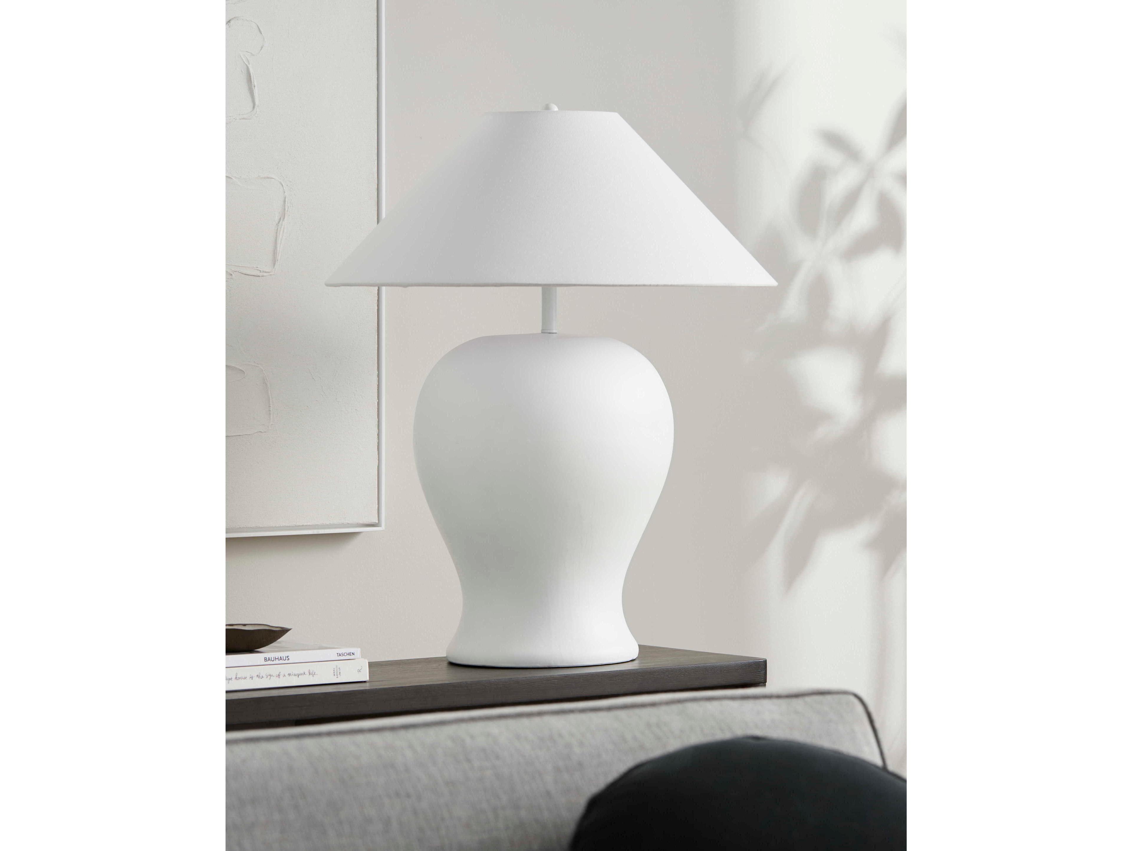 Surya Velas White Linen Buffet Lamp