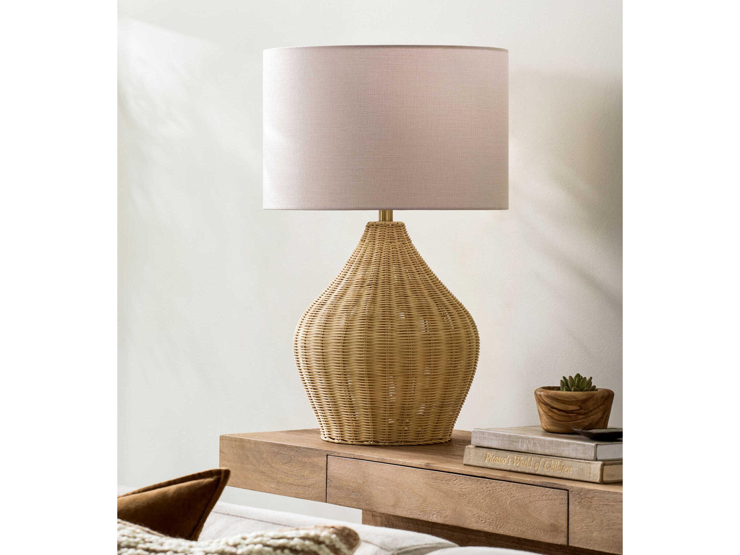 Surya Velles Natural Beige White Linen Buffet Lamp