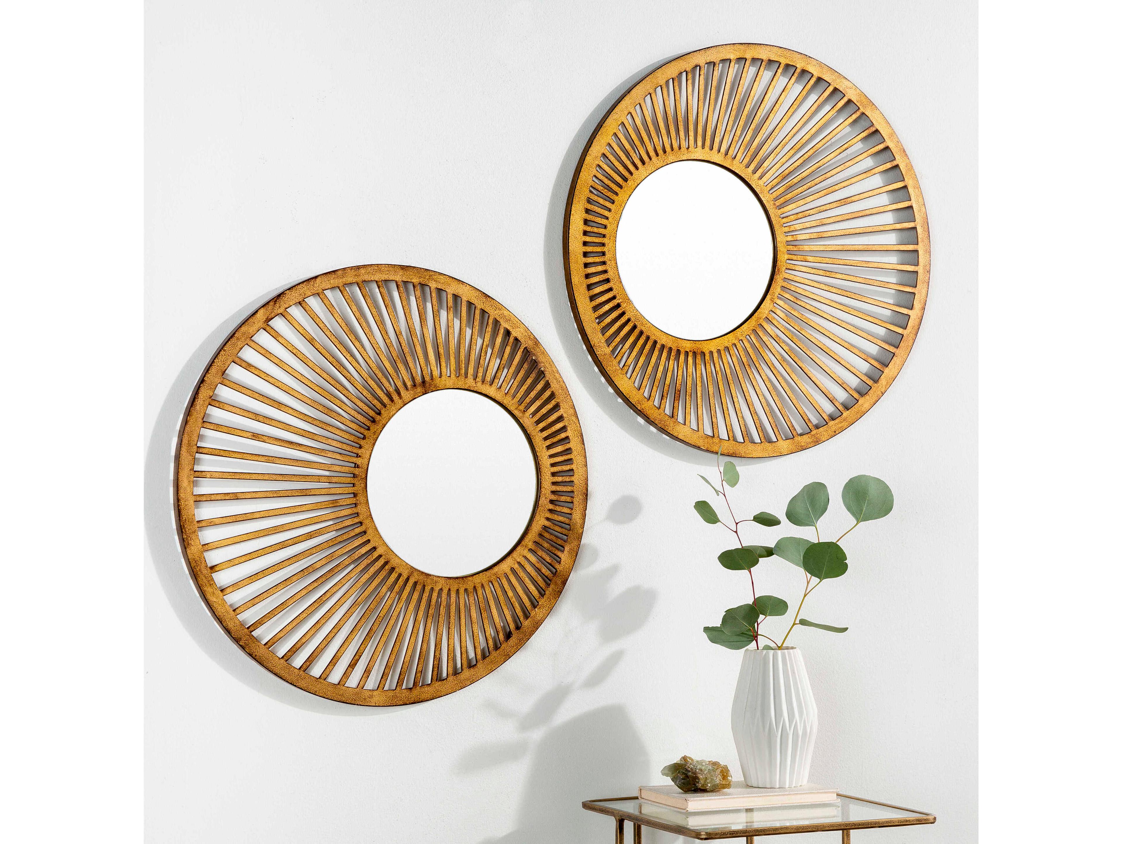 Surya Vision Gold Round Wall Mirror Set of 2