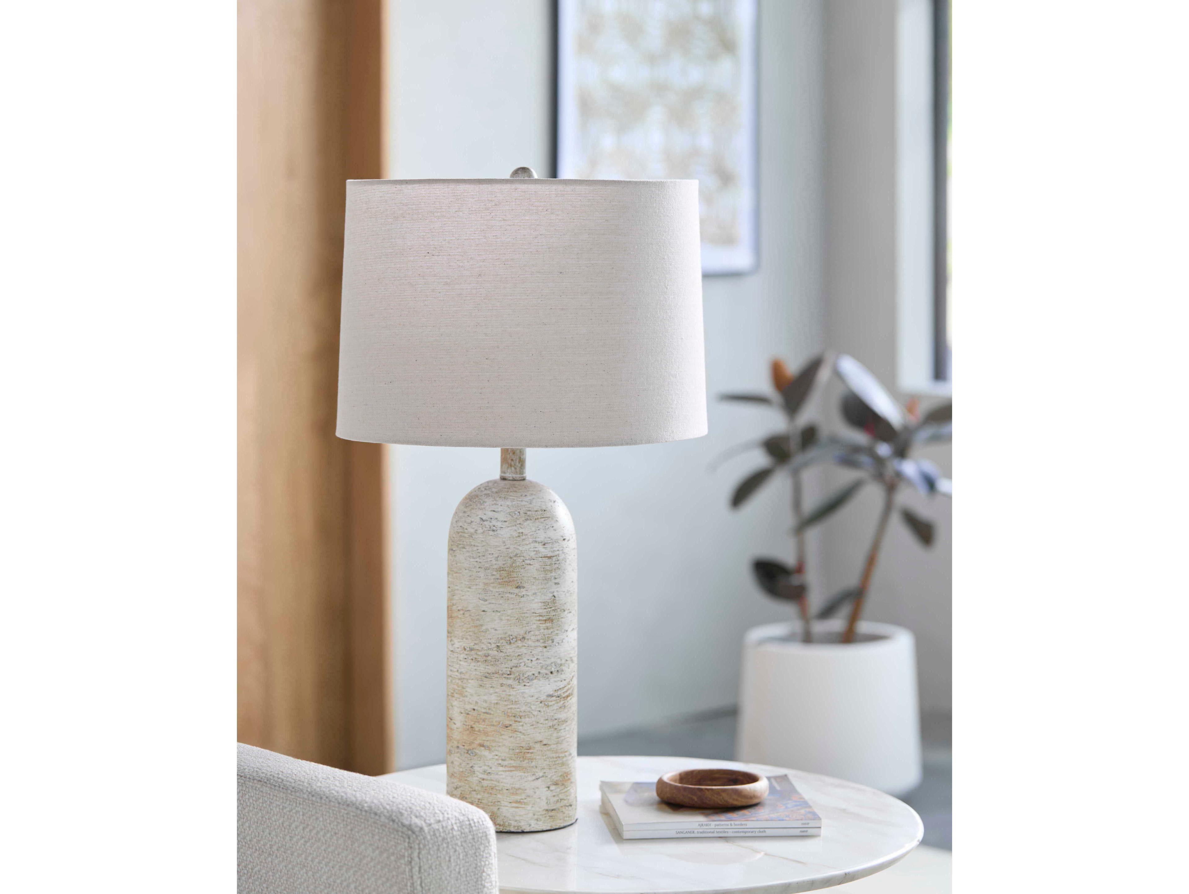 Surya Valle Khaki Wheat Linen Gray Buffet Lamp